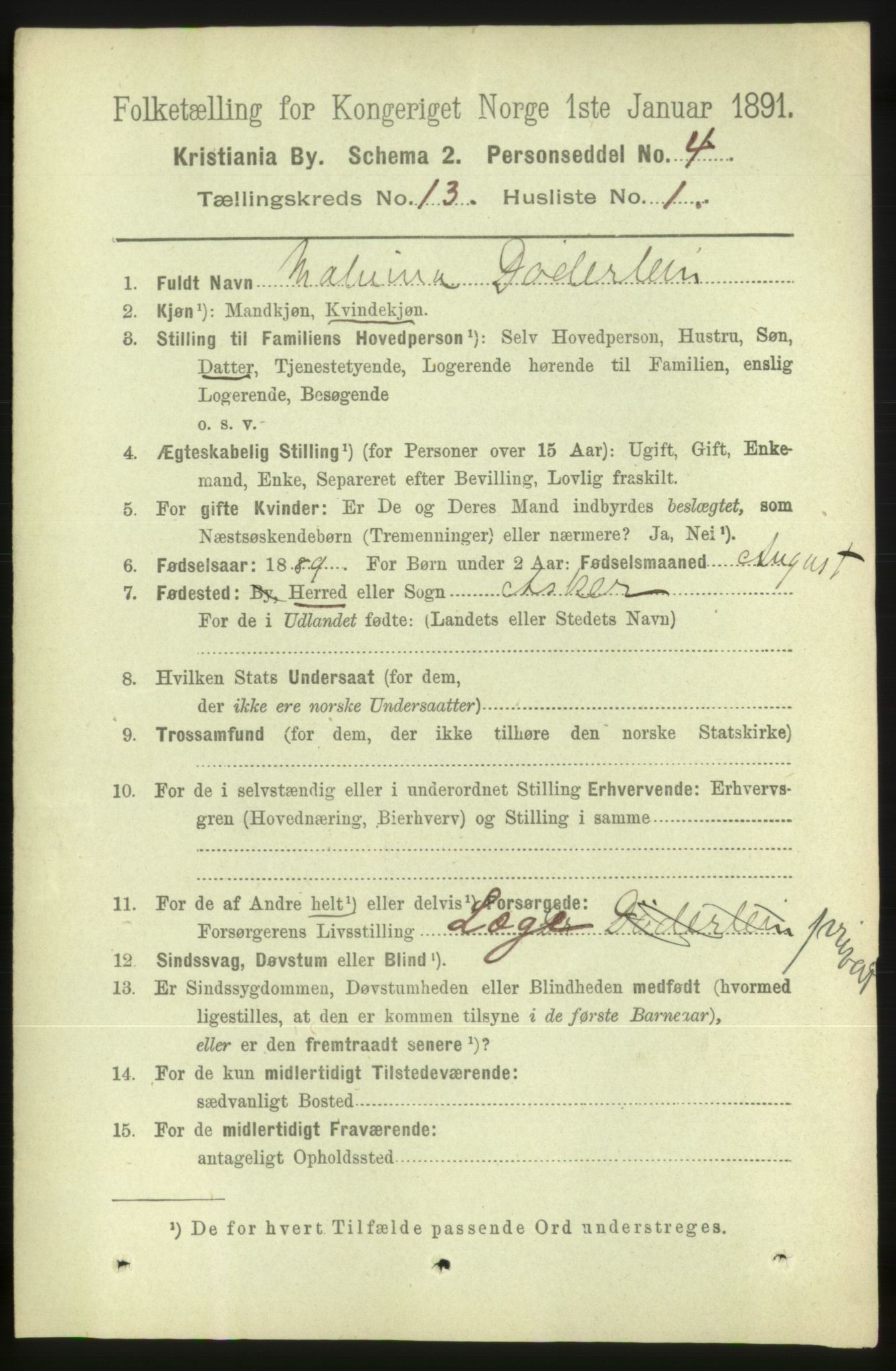 RA, 1891 census for 0301 Kristiania, 1891, p. 5974