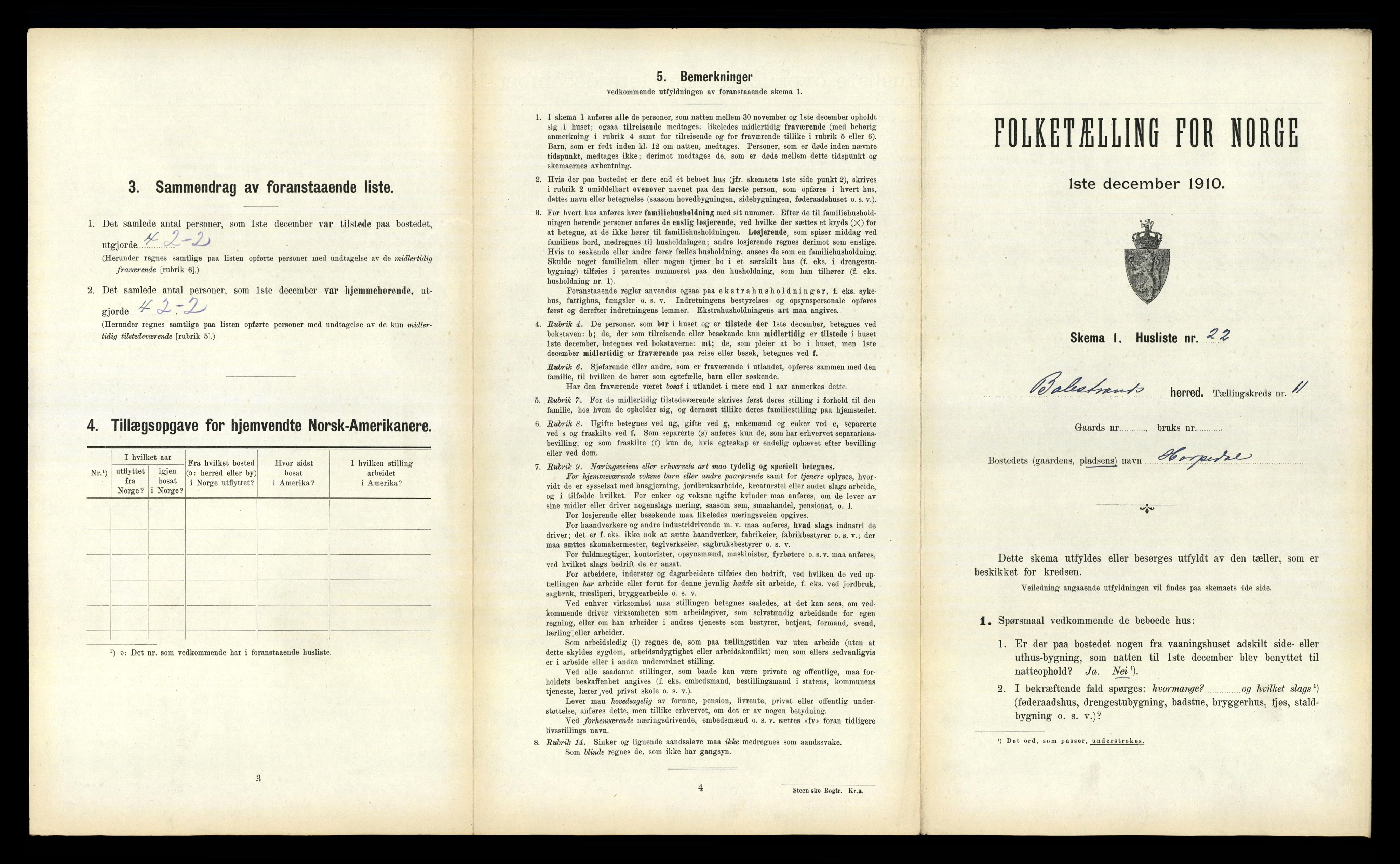 RA, 1910 census for Balestrand, 1910, p. 734