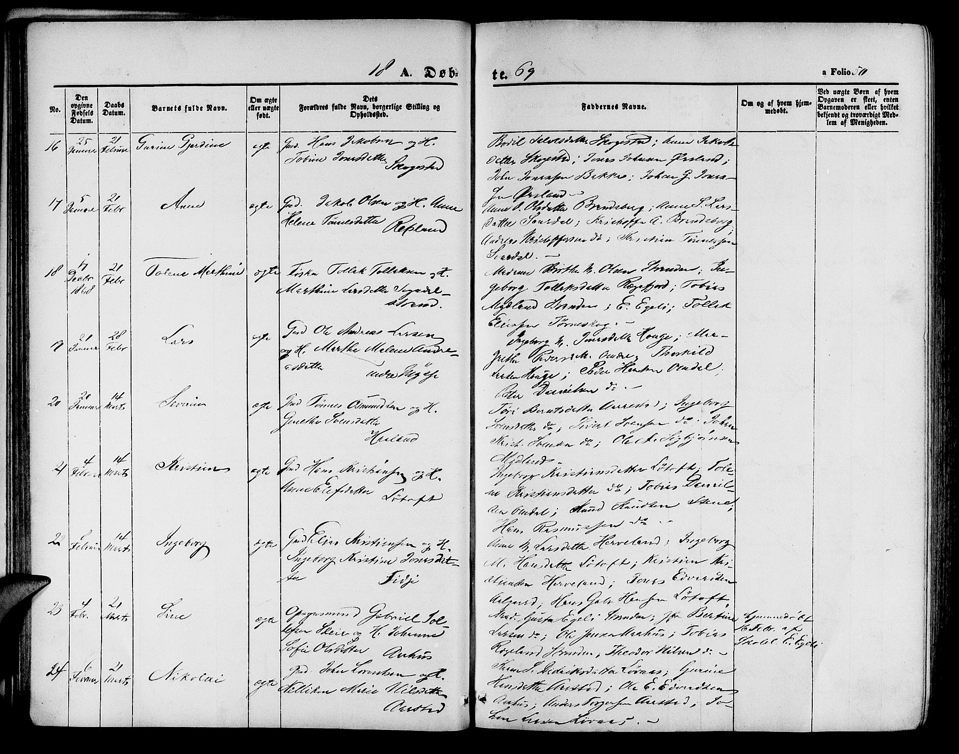 Sokndal sokneprestkontor, AV/SAST-A-101808: Parish register (copy) no. B 3, 1865-1879, p. 50