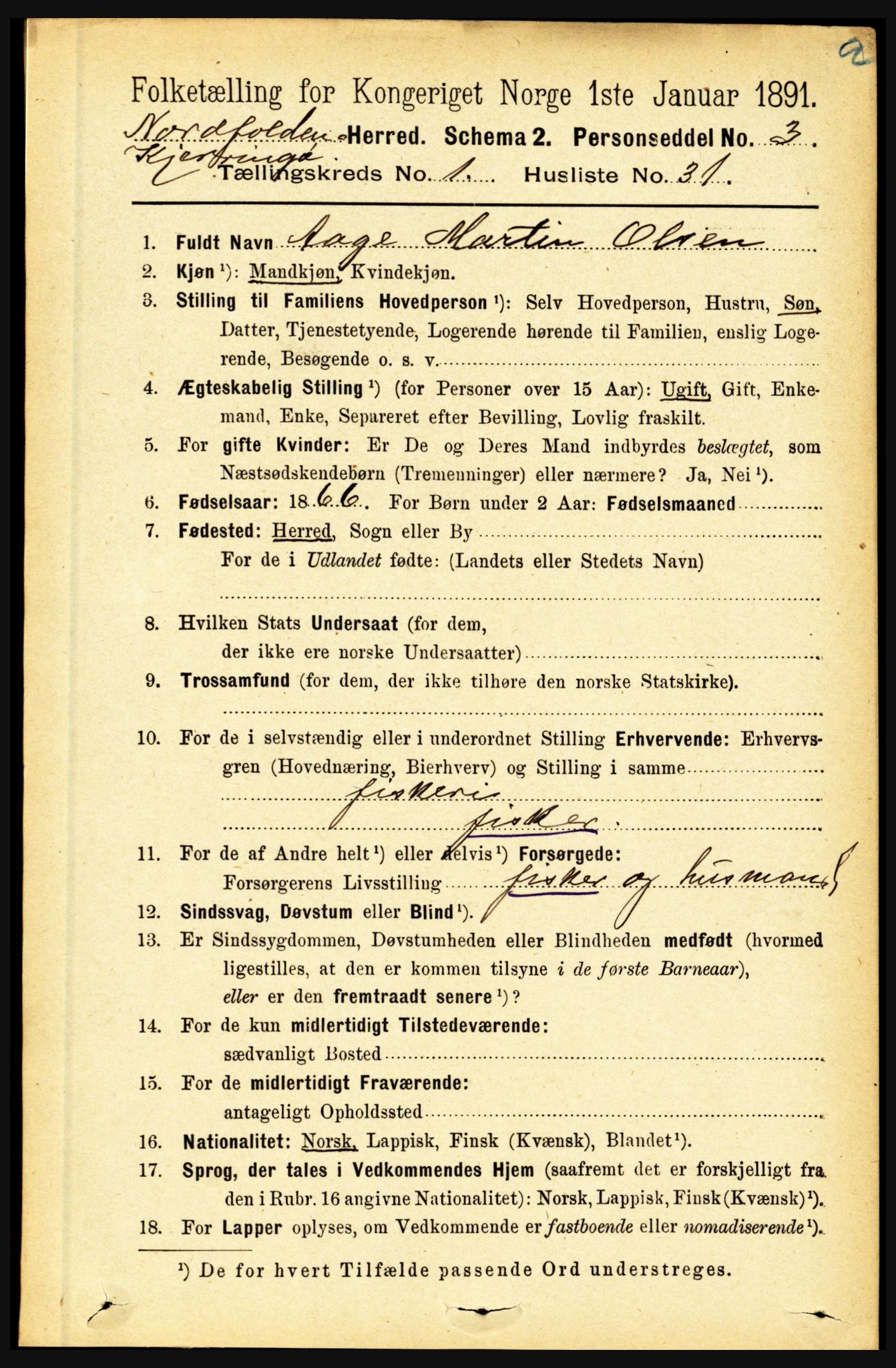 RA, 1891 census for 1846 Nordfold-Kjerringøy, 1891, p. 292