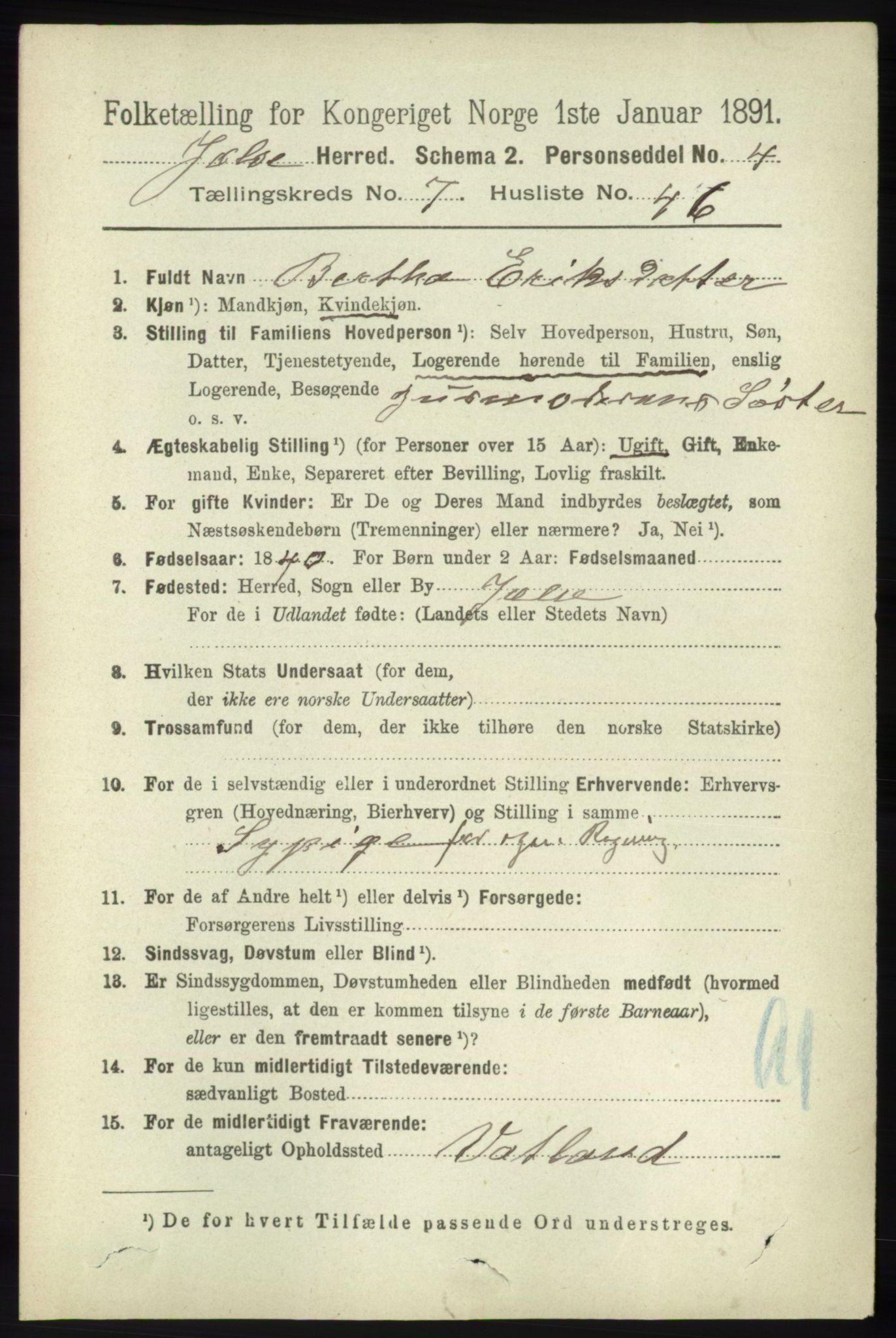 RA, 1891 census for 1138 Jelsa, 1891, p. 1751