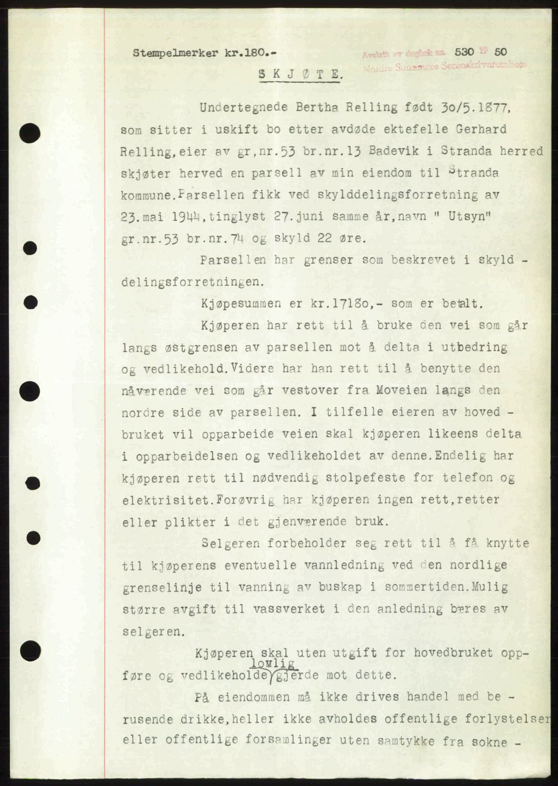 Nordre Sunnmøre sorenskriveri, AV/SAT-A-0006/1/2/2C/2Ca: Mortgage book no. A33, 1949-1950, Diary no: : 530/1950