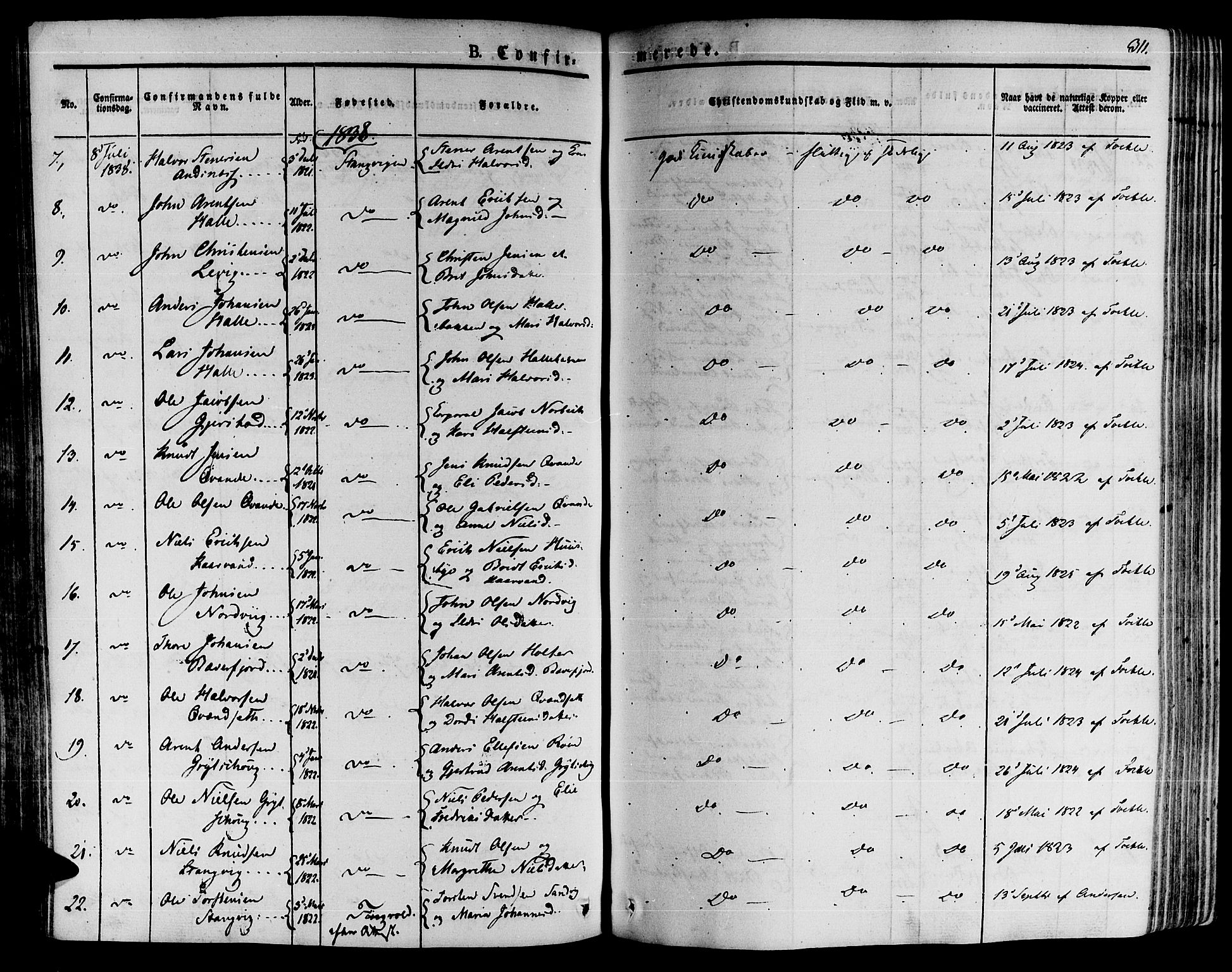 Ministerialprotokoller, klokkerbøker og fødselsregistre - Møre og Romsdal, SAT/A-1454/592/L1024: Parish register (official) no. 592A03 /1, 1831-1849, p. 311