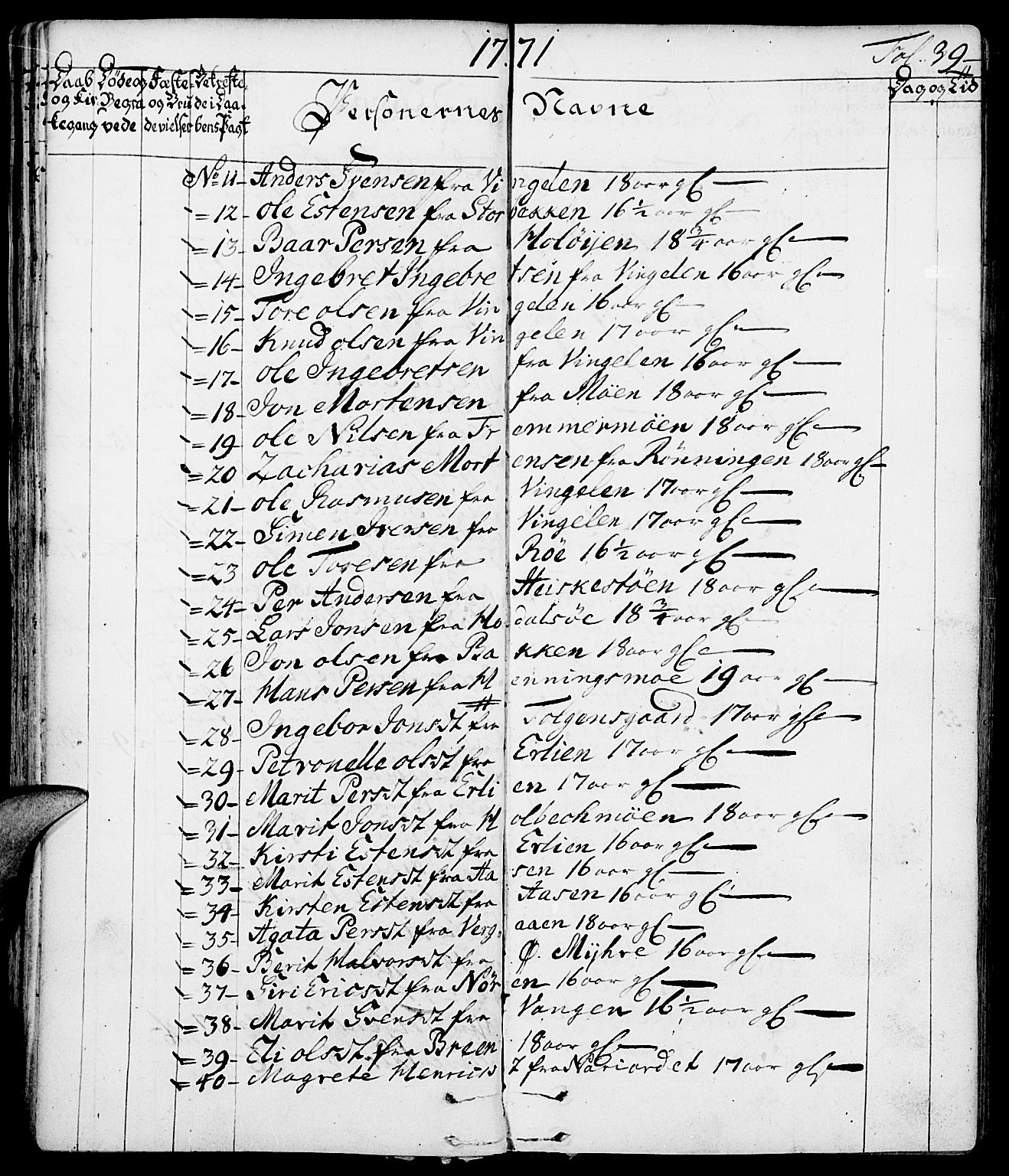 Tolga prestekontor, SAH/PREST-062/K/L0002: Parish register (official) no. 2, 1768-1786, p. 39