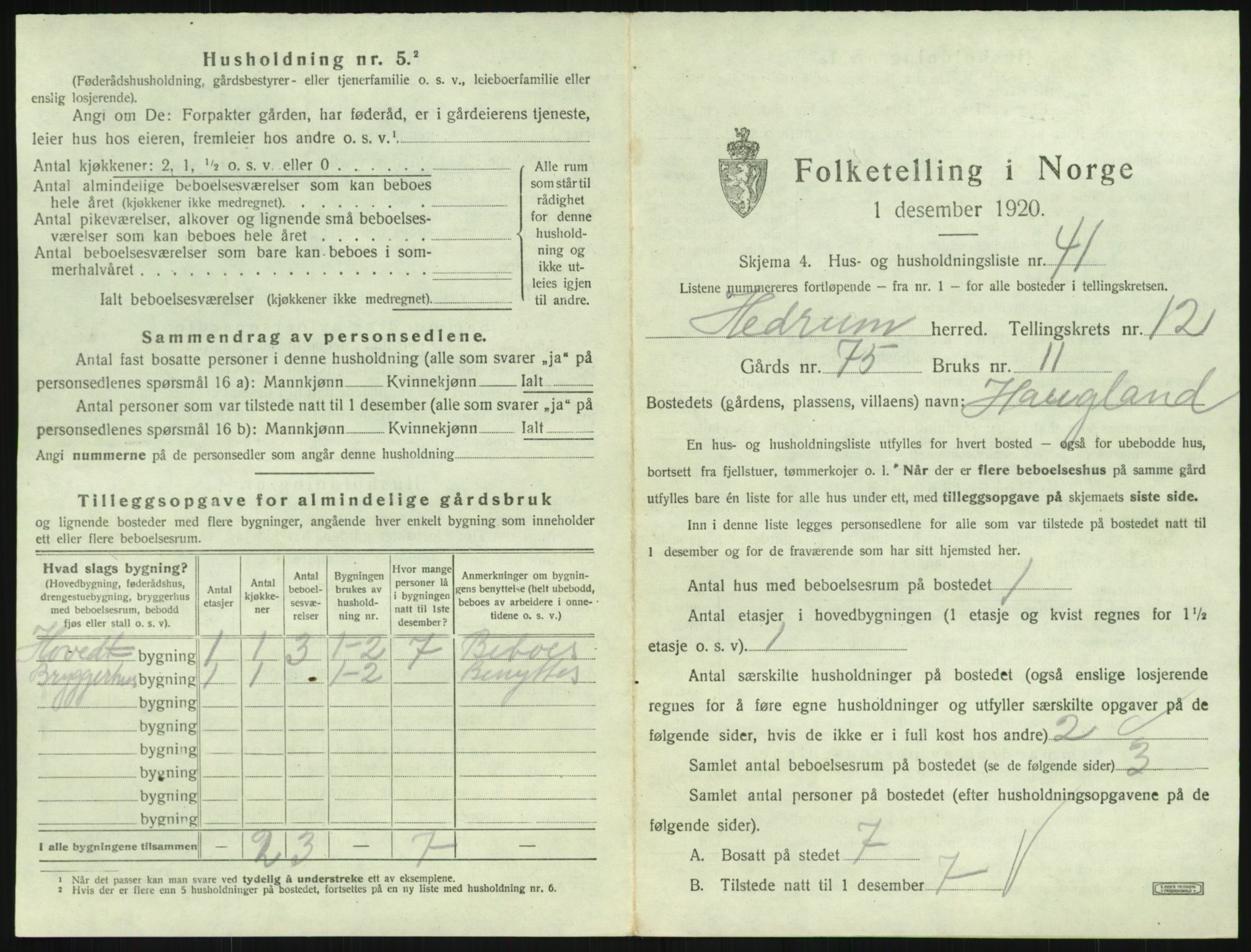 SAKO, 1920 census for Hedrum, 1920, p. 1159