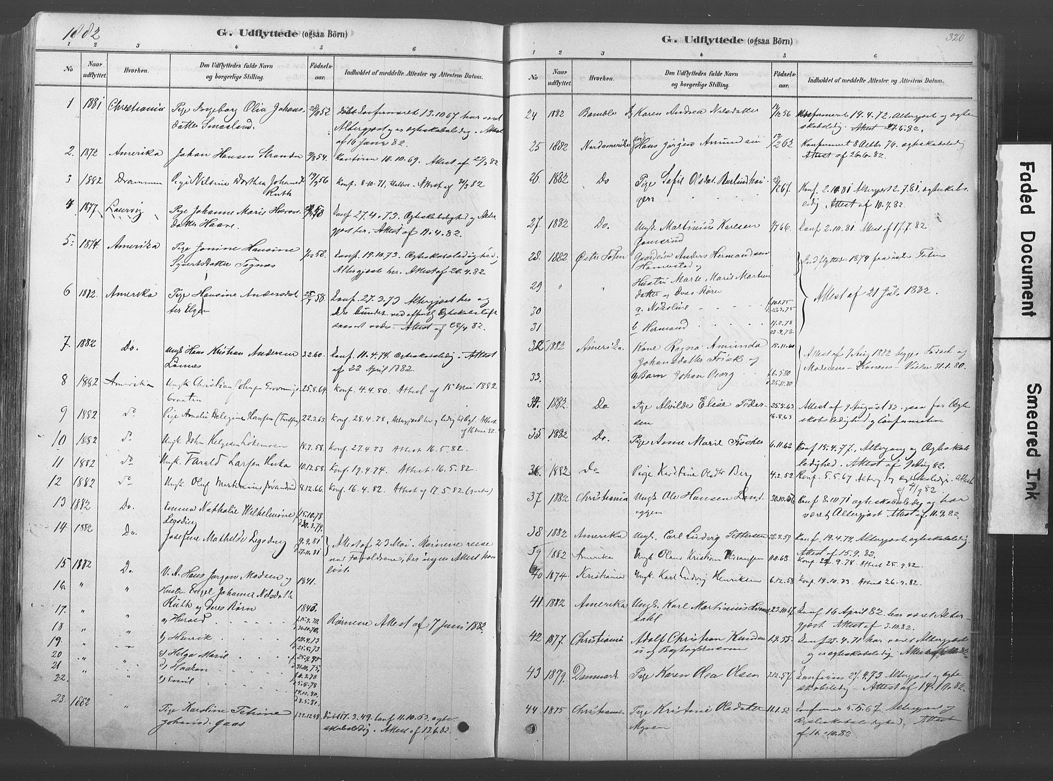 Kongsberg kirkebøker, SAKO/A-22/F/Fb/L0001: Parish register (official) no. II 1, 1878-1886, p. 320