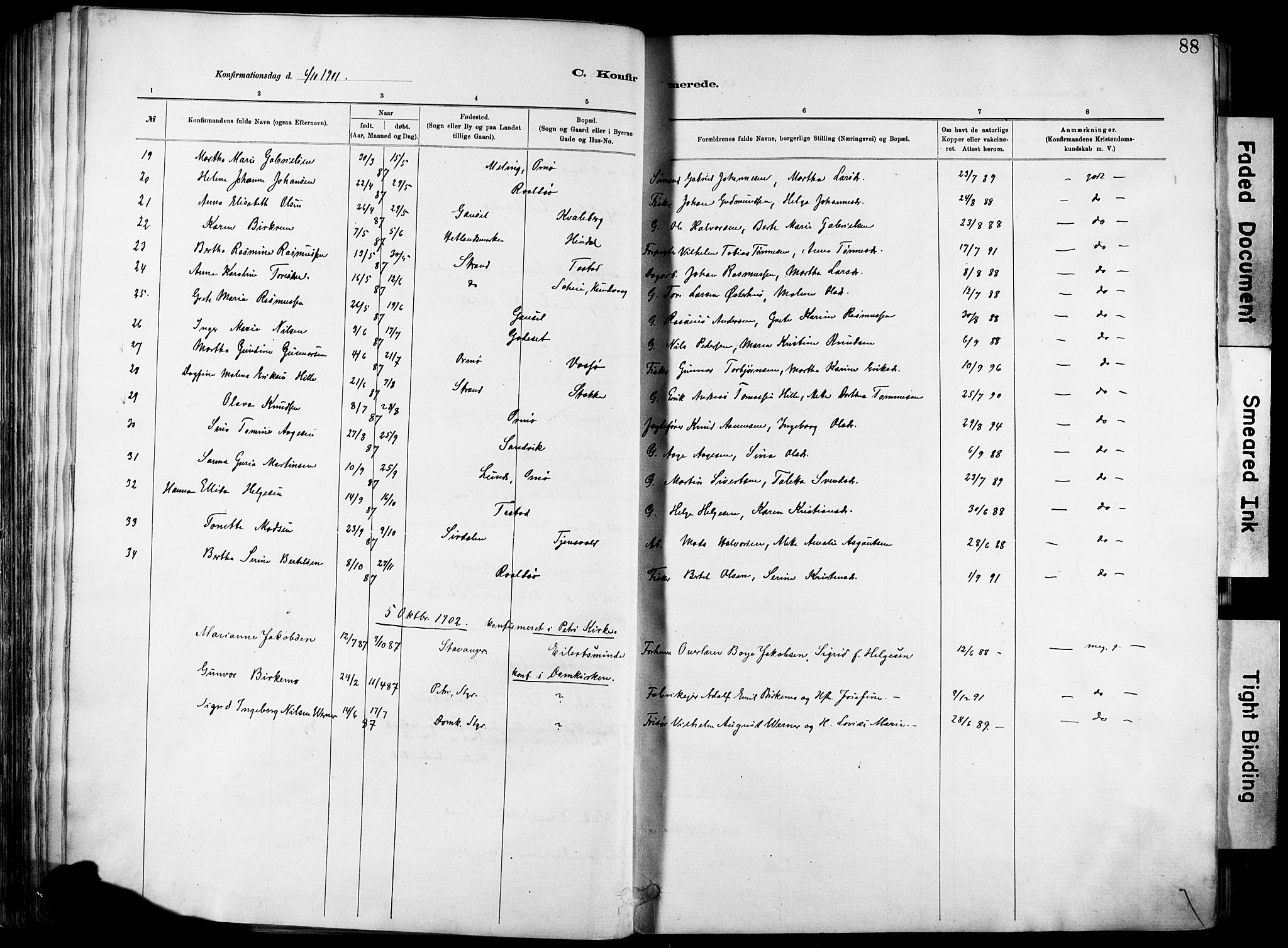 Hetland sokneprestkontor, SAST/A-101826/30/30BA/L0012: Parish register (official) no. A 12, 1882-1912, p. 88