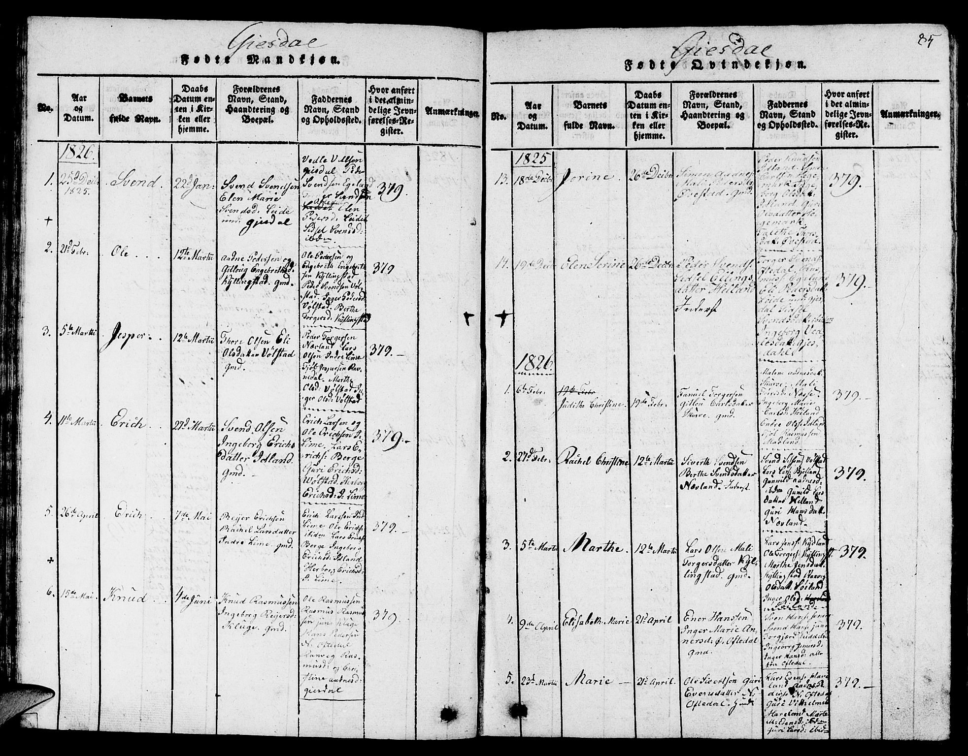 Lye sokneprestkontor, SAST/A-101794/001/30BB/L0001: Parish register (copy) no. B 1 /2, 1816-1826, p. 85
