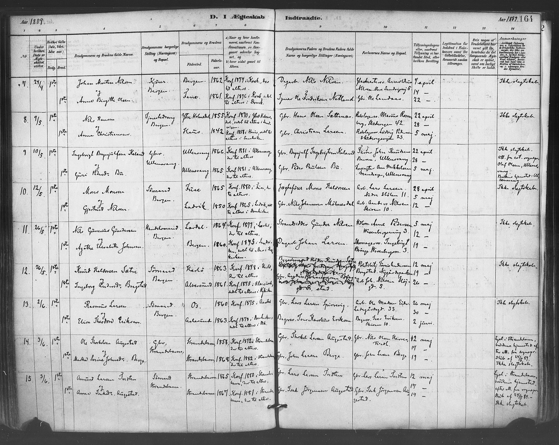 Mariakirken Sokneprestembete, AV/SAB-A-76901/H/Haa/L0007: Parish register (official) no. A 7, 1878-1893, p. 164