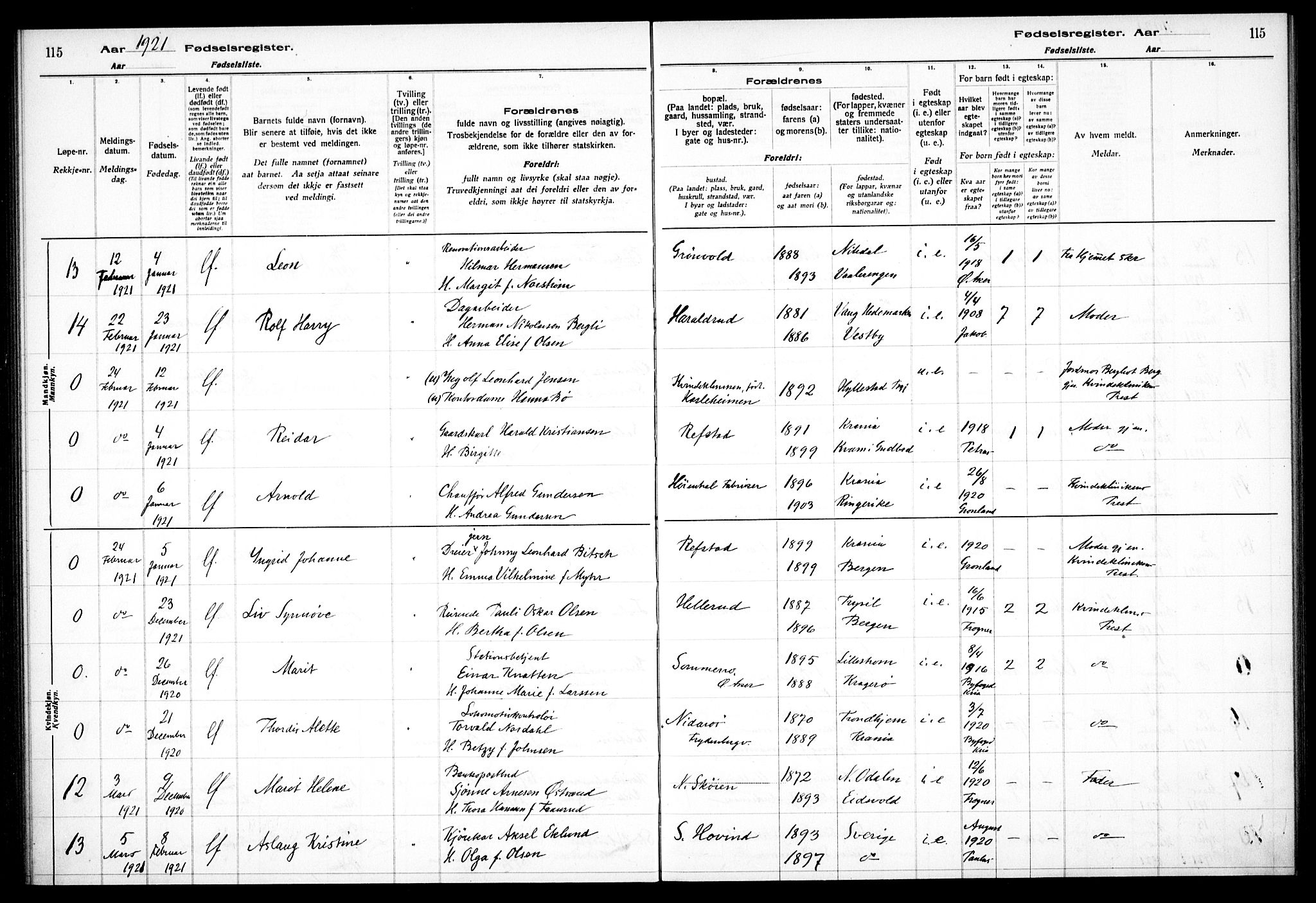 Østre Aker prestekontor Kirkebøker, AV/SAO-A-10840/J/Ja/L0001: Birth register no. I 1, 1916-1923, p. 115