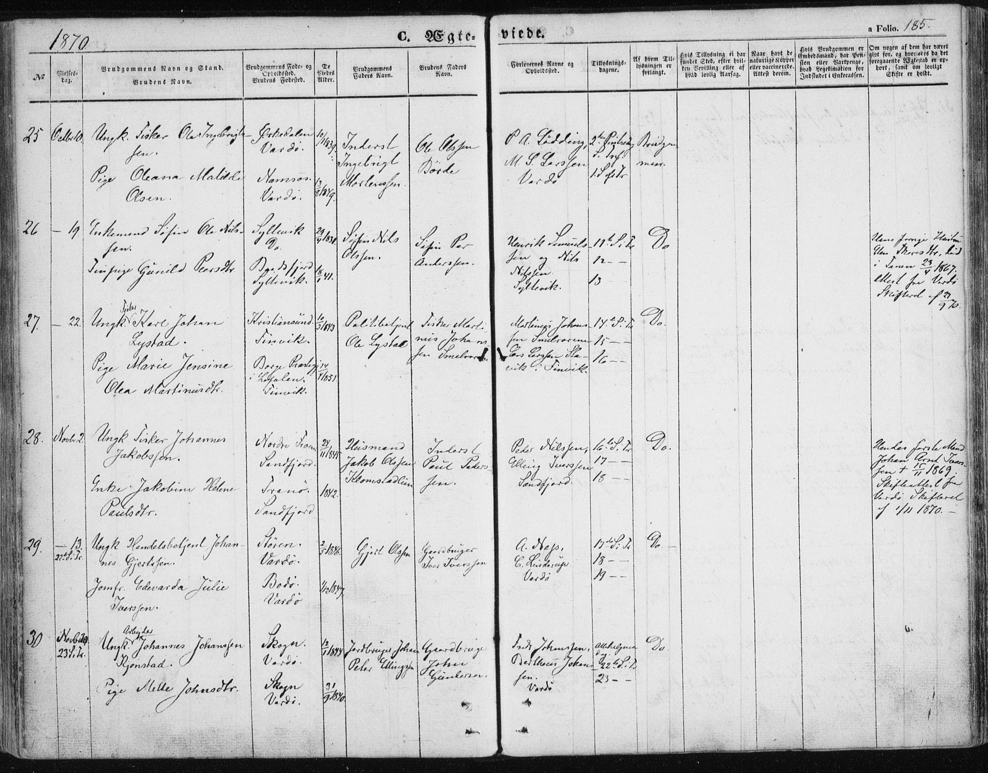 Vardø sokneprestkontor, SATØ/S-1332/H/Ha/L0004kirke: Parish register (official) no. 4, 1862-1871, p. 185