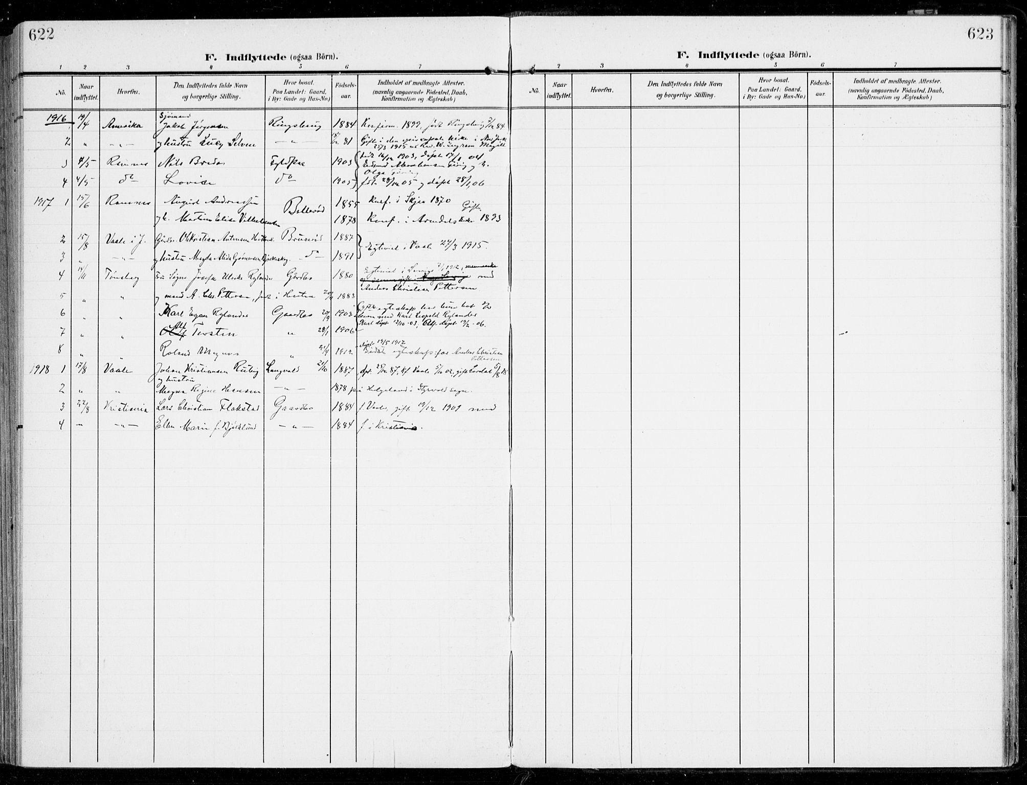 Sem kirkebøker, AV/SAKO-A-5/F/Fb/L0006: Parish register (official) no. II 6, 1905-1918, p. 622-623