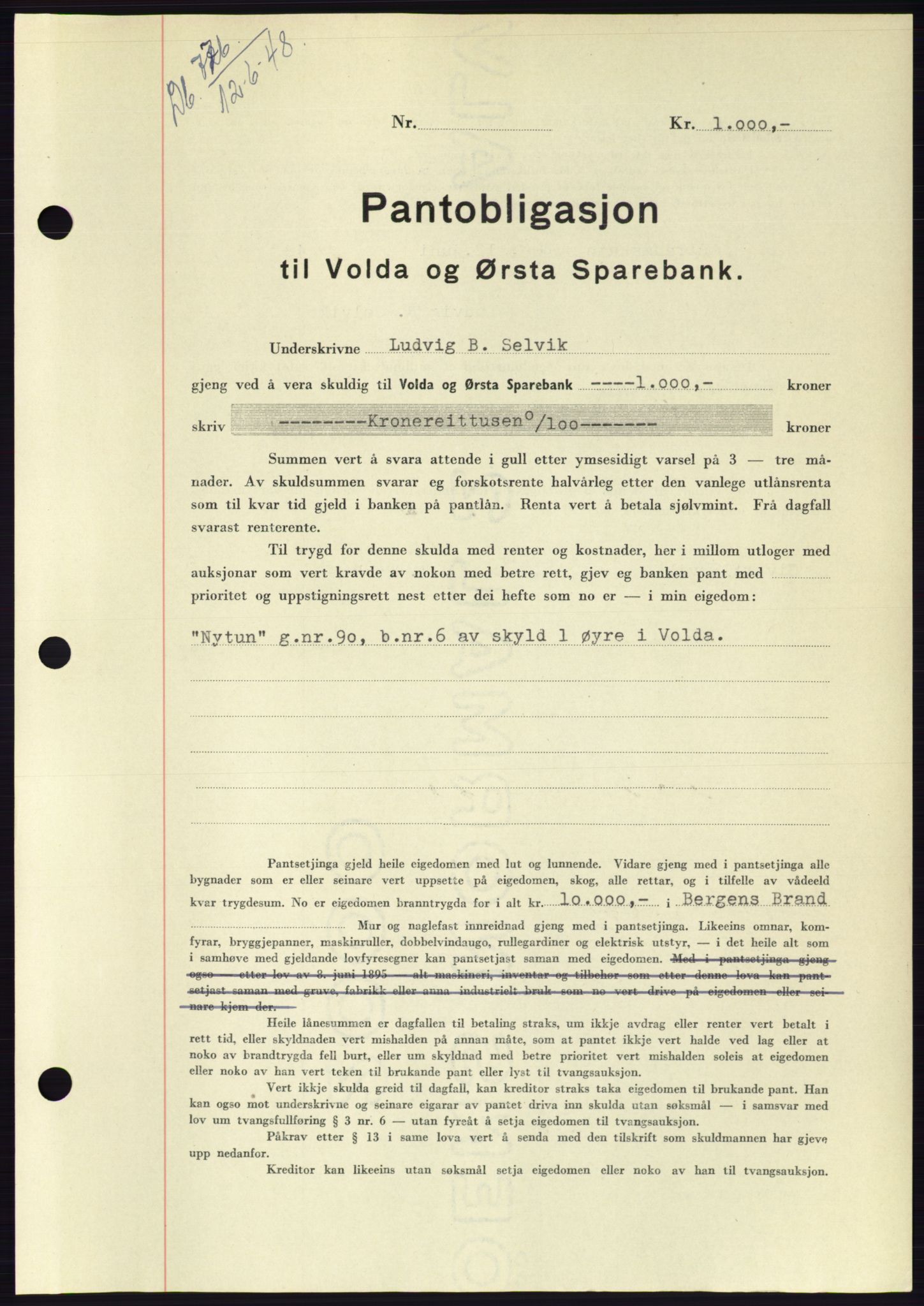 Søre Sunnmøre sorenskriveri, AV/SAT-A-4122/1/2/2C/L0116: Mortgage book no. 4B, 1948-1949, Diary no: : 776/1948