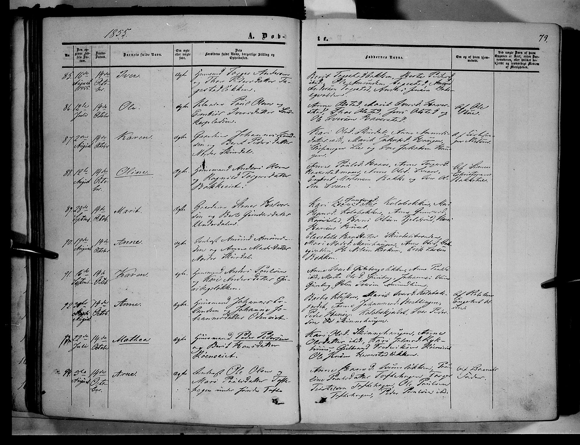 Sør-Fron prestekontor, AV/SAH-PREST-010/H/Ha/Haa/L0001: Parish register (official) no. 1, 1849-1863, p. 79