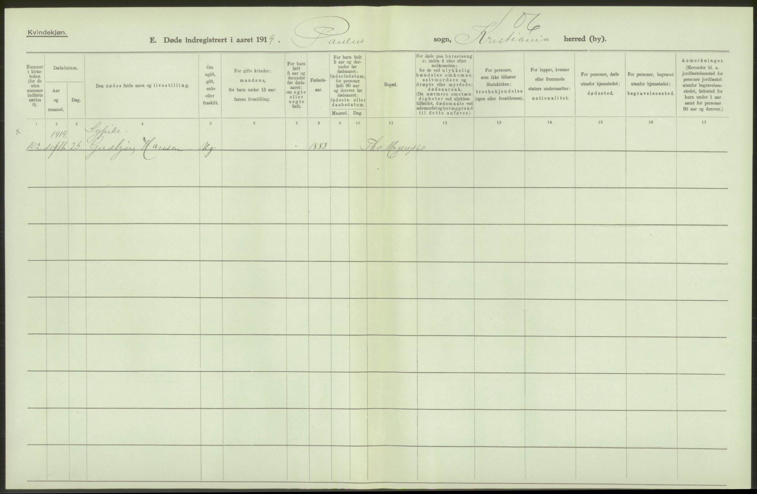 Statistisk sentralbyrå, Sosiodemografiske emner, Befolkning, AV/RA-S-2228/D/Df/Dfb/Dfbd/L0008: Kristiania: Døde, 1914, p. 290