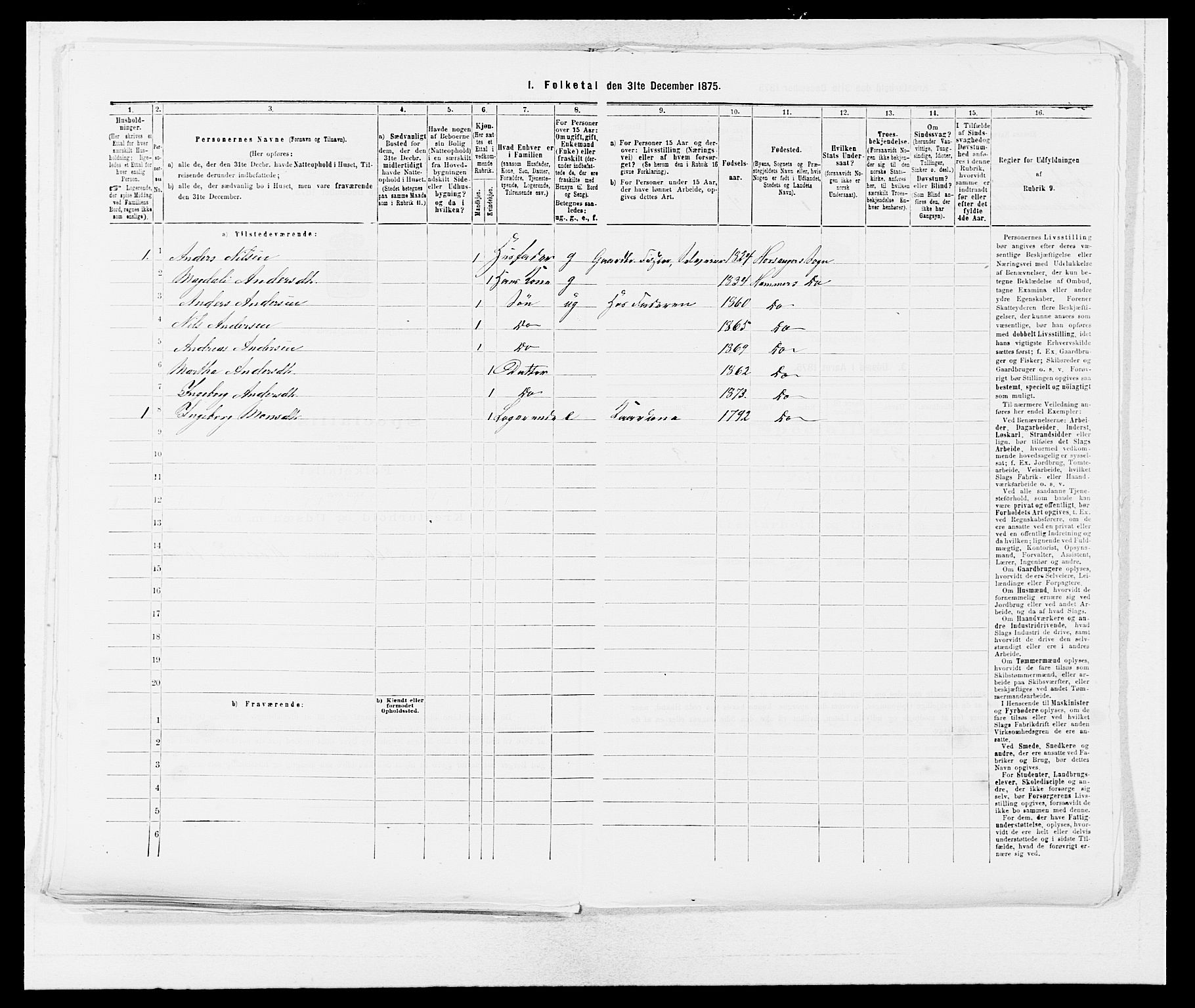 SAB, 1875 census for 1254P Hamre, 1875, p. 1172