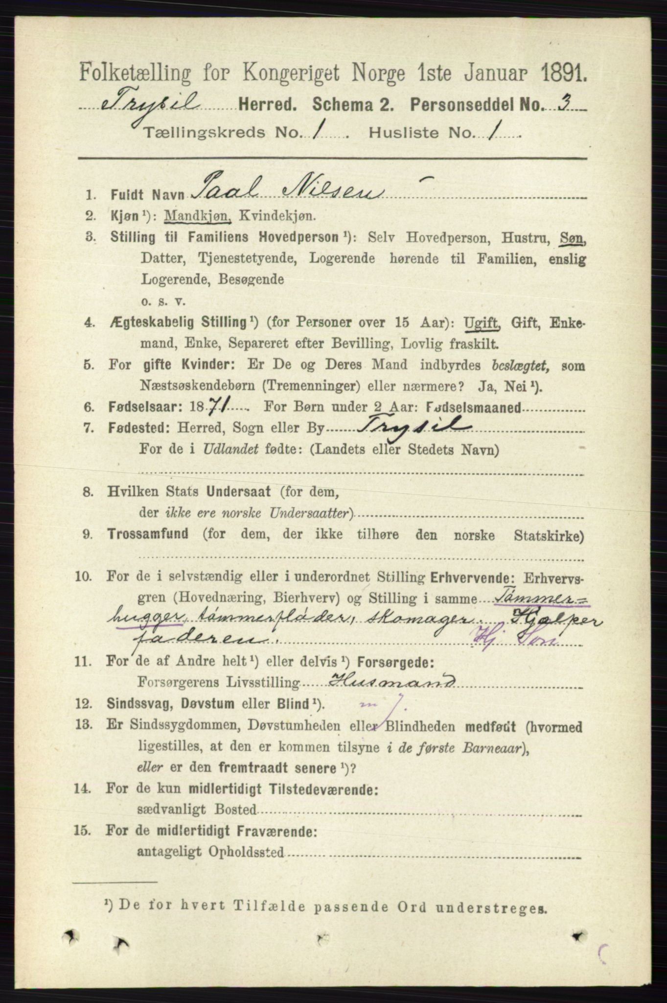 RA, 1891 census for 0428 Trysil, 1891, p. 120