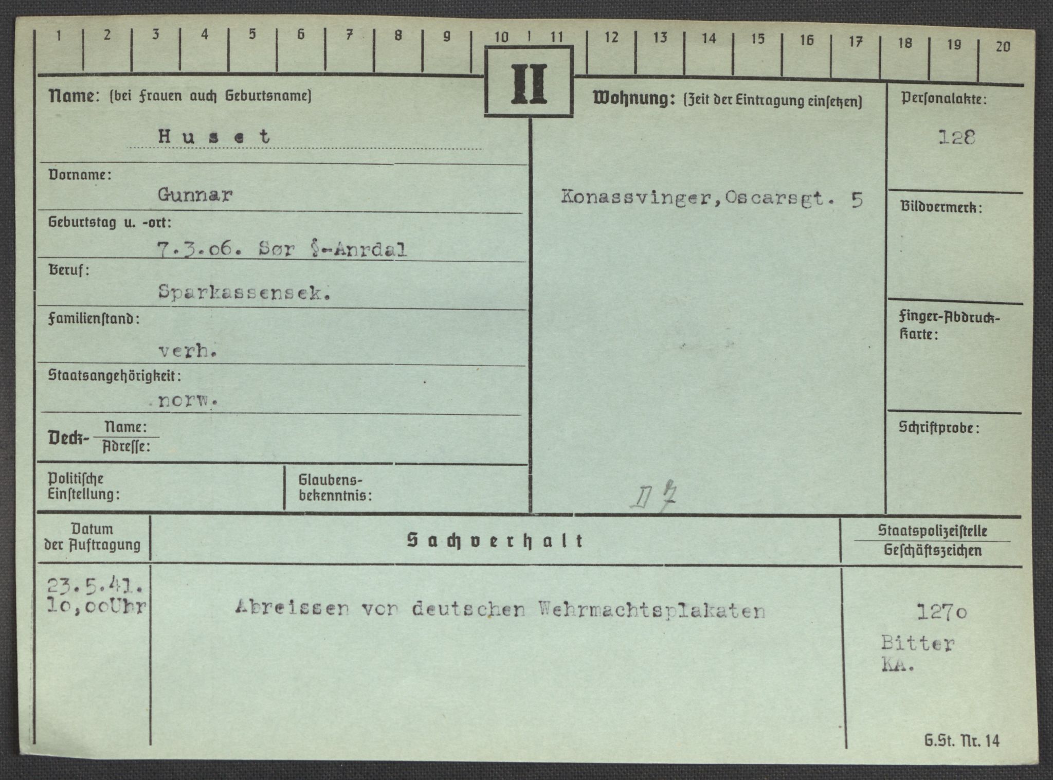 Befehlshaber der Sicherheitspolizei und des SD, AV/RA-RAFA-5969/E/Ea/Eaa/L0004: Register over norske fanger i Møllergata 19: Hal-Hæ, 1940-1945, p. 1445