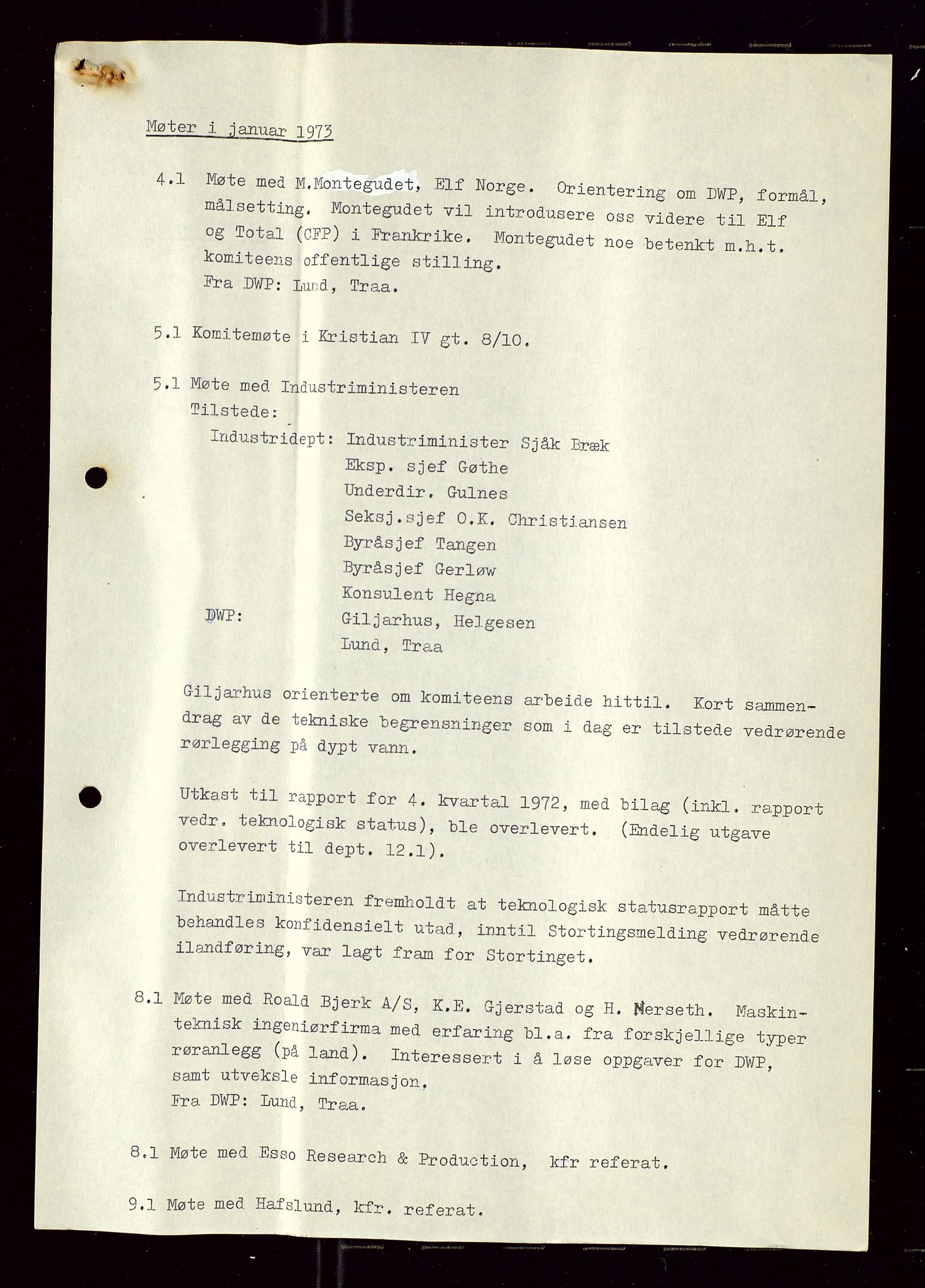 Industridepartementet, Oljekontoret, AV/SAST-A-101348/Di/L0002: DWP, måneds- kvartals- halvårs- og årsrapporter, økonomi, personell, div., 1972-1974, p. 276