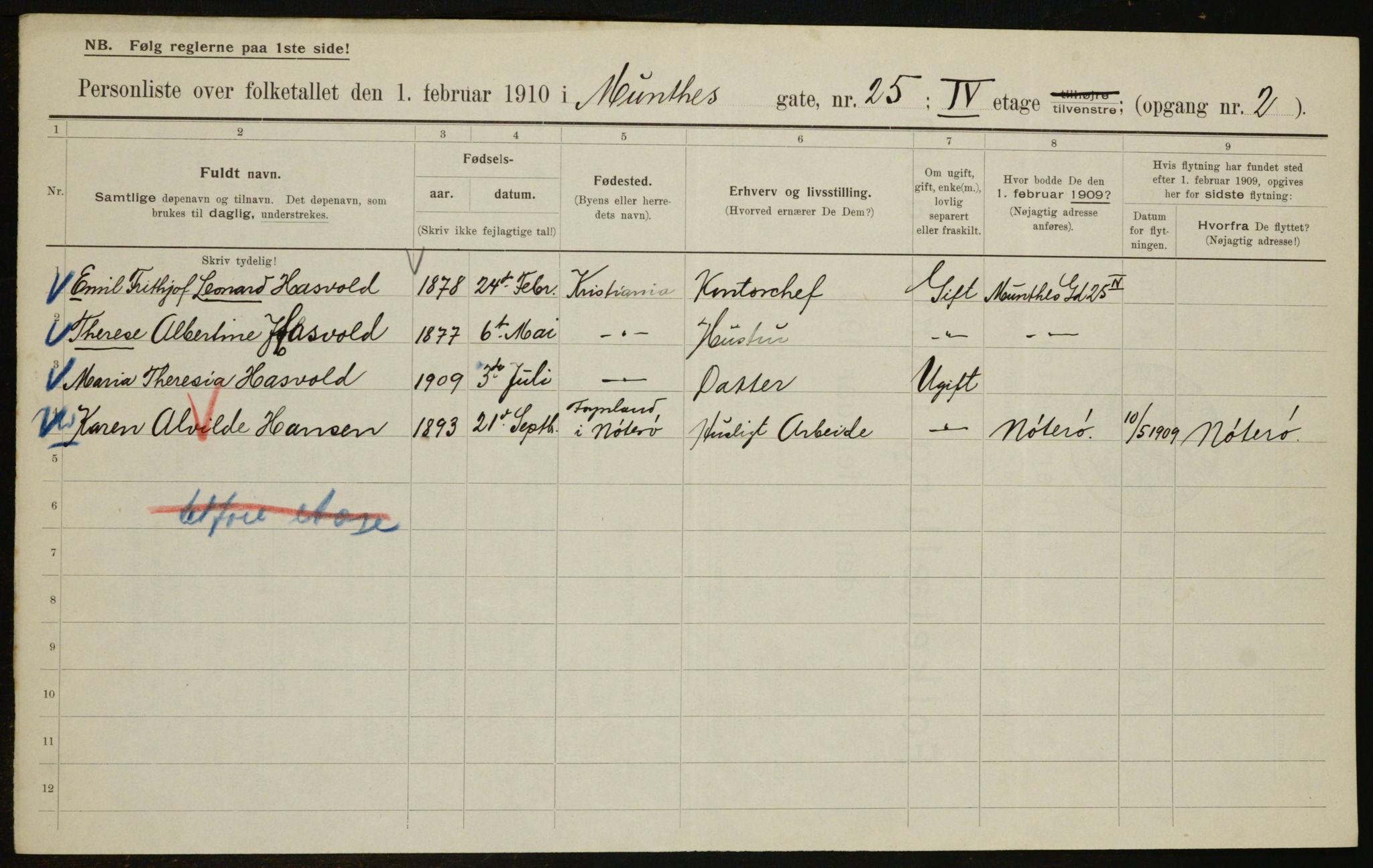 OBA, Municipal Census 1910 for Kristiania, 1910, p. 65765