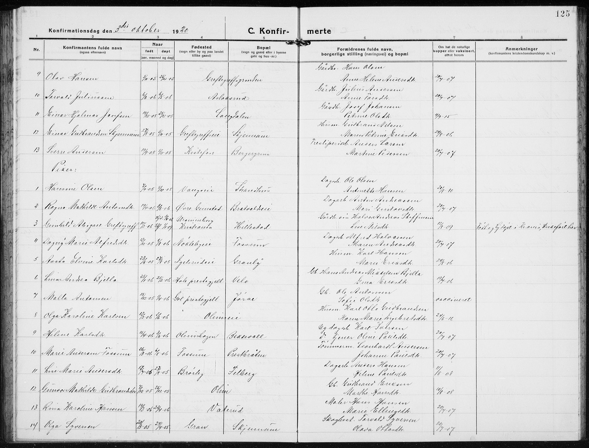 Jevnaker prestekontor, AV/SAH-PREST-116/H/Ha/Hab/L0005: Parish register (copy) no. 5, 1919-1934, p. 125