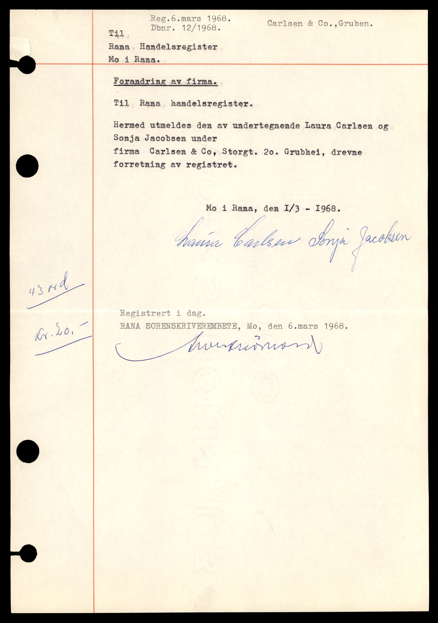 Rana sorenskriveri , AV/SAT-A-1108/2/J/Jd/Jdb/L0002: Bilag. Enkeltmannsforetak C - G, 1953-1988, p. 3