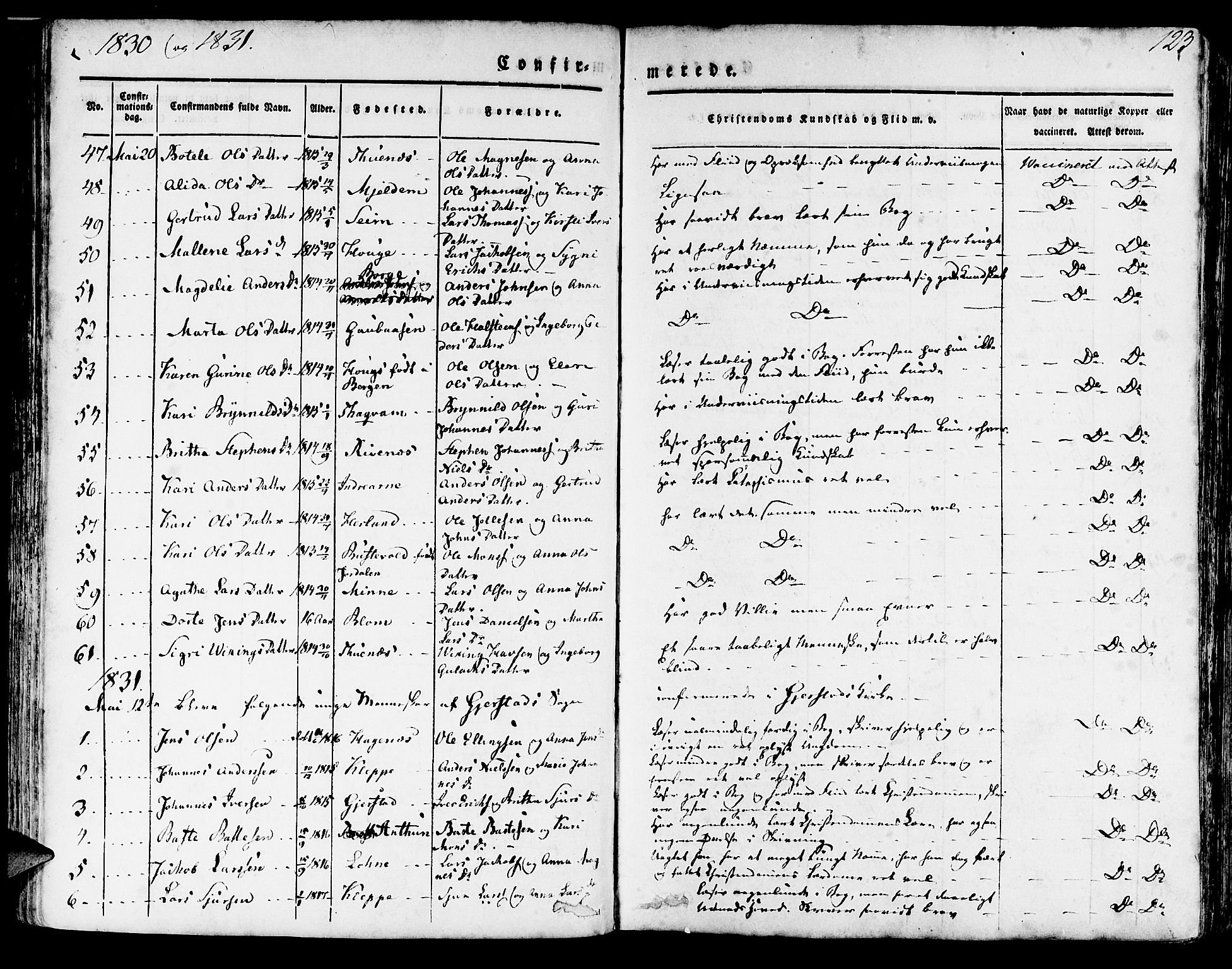 Haus sokneprestembete, AV/SAB-A-75601/H/Haa: Parish register (official) no. A 14, 1827-1838, p. 123