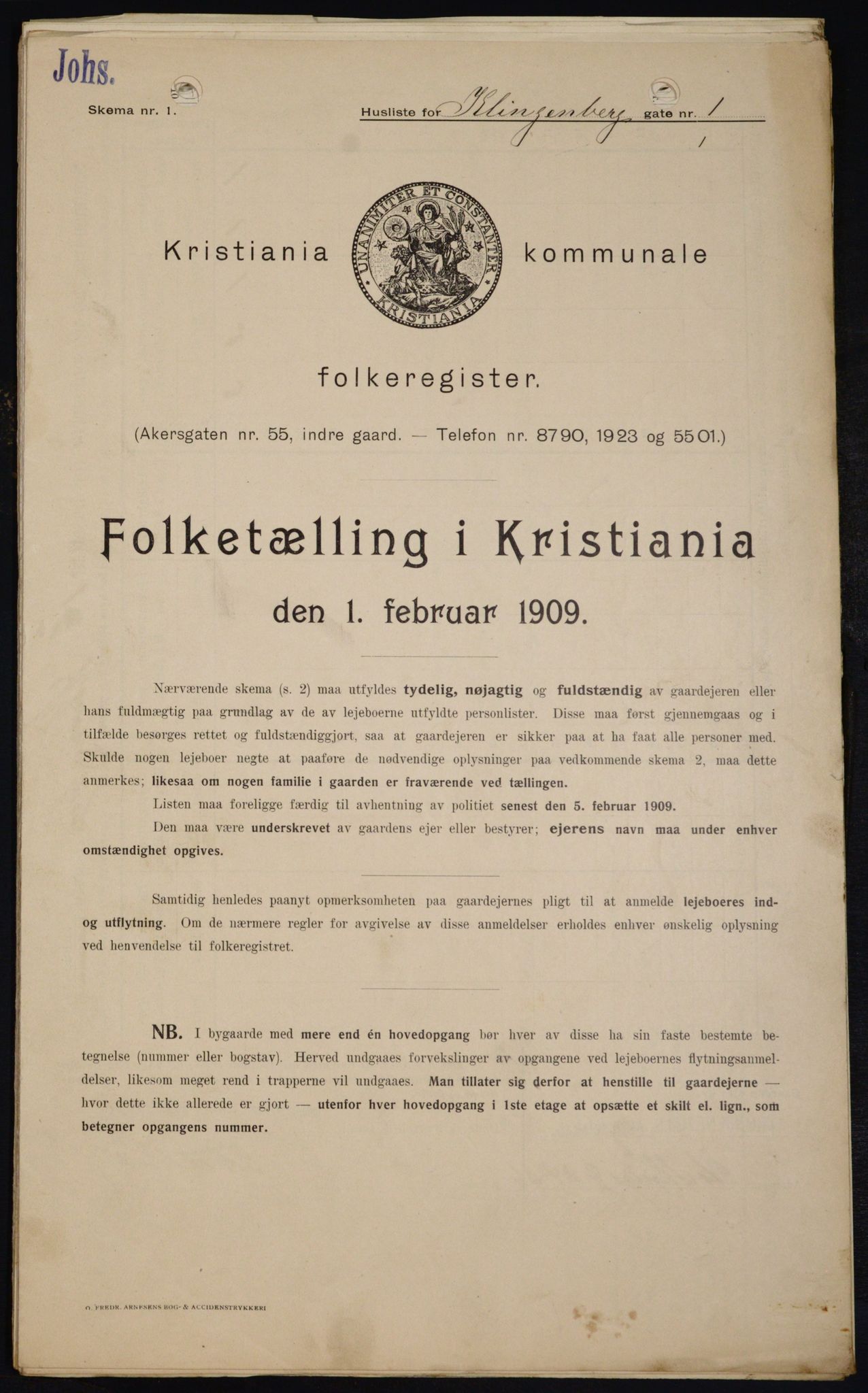 OBA, Municipal Census 1909 for Kristiania, 1909, p. 47548