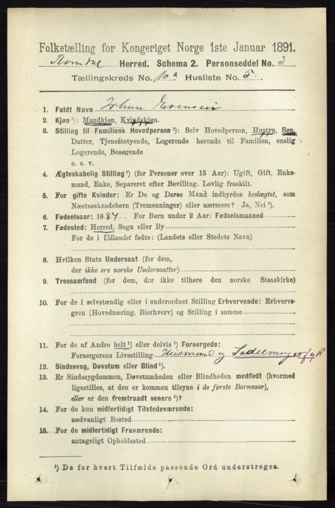 RA, 1891 census for 0416 Romedal, 1891, p. 4839