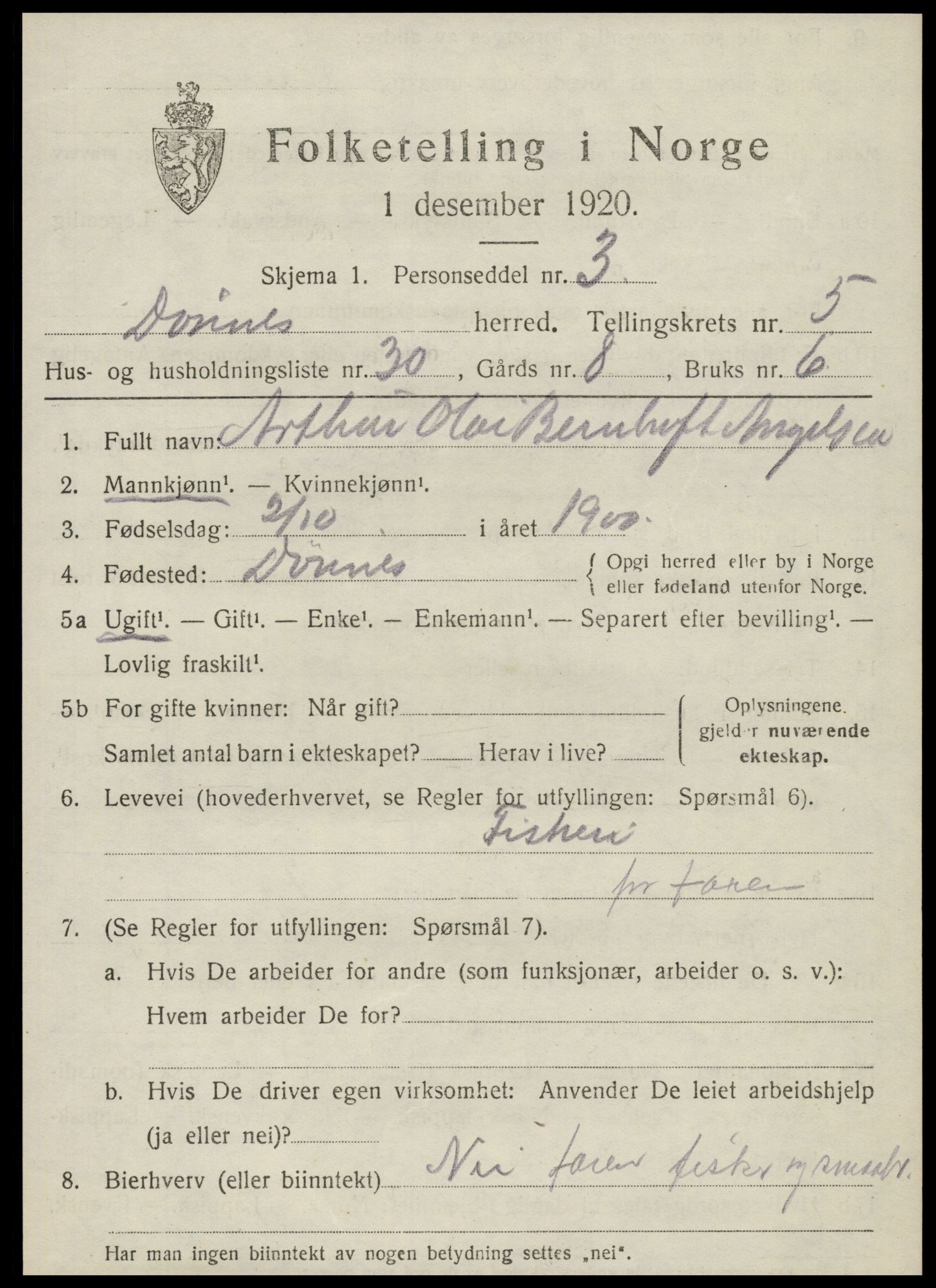SAT, 1920 census for Dønnes, 1920, p. 3220