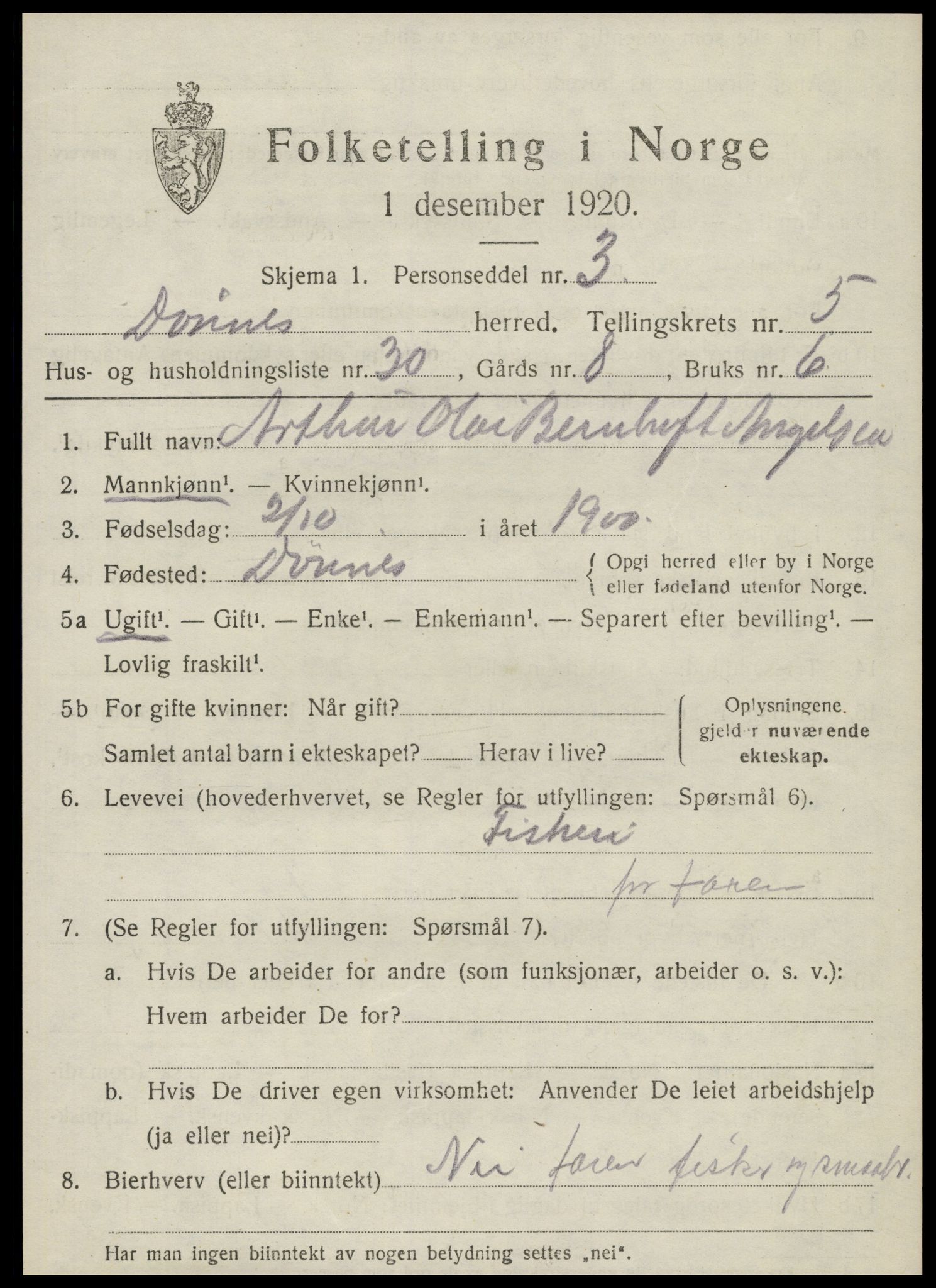 SAT, 1920 census for Dønnes, 1920, p. 3220