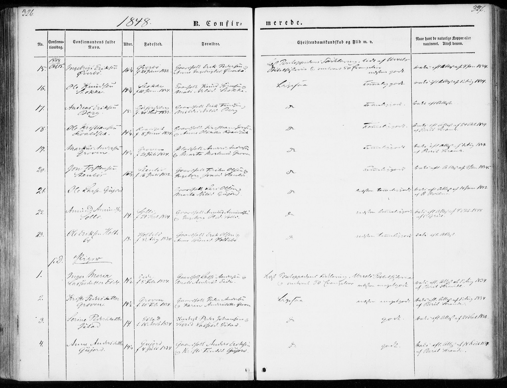 Ministerialprotokoller, klokkerbøker og fødselsregistre - Møre og Romsdal, AV/SAT-A-1454/557/L0680: Parish register (official) no. 557A02, 1843-1869, p. 326-327