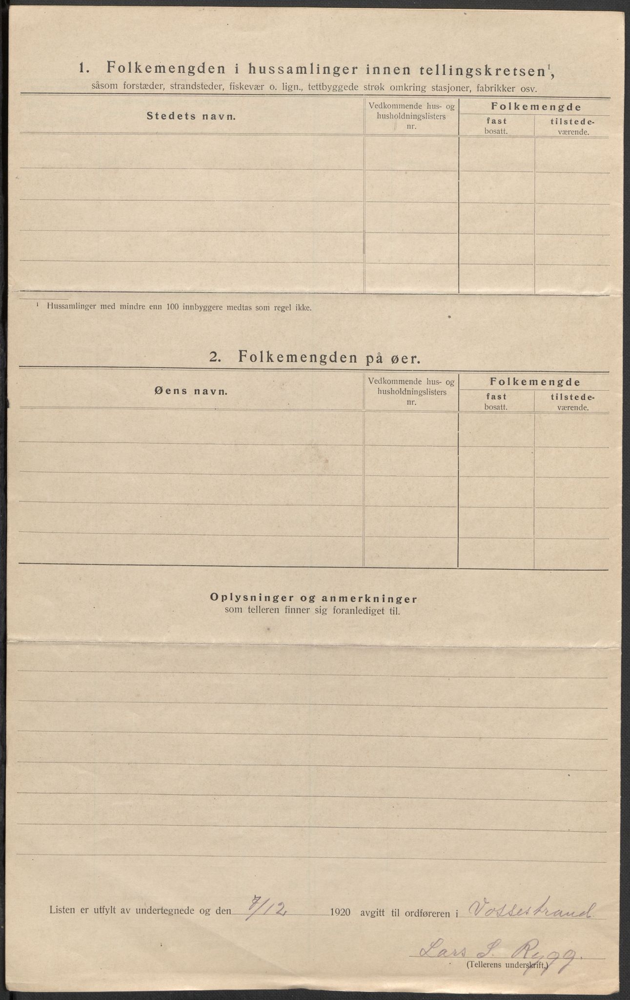 SAB, 1920 census for Vossestrand, 1920, p. 27