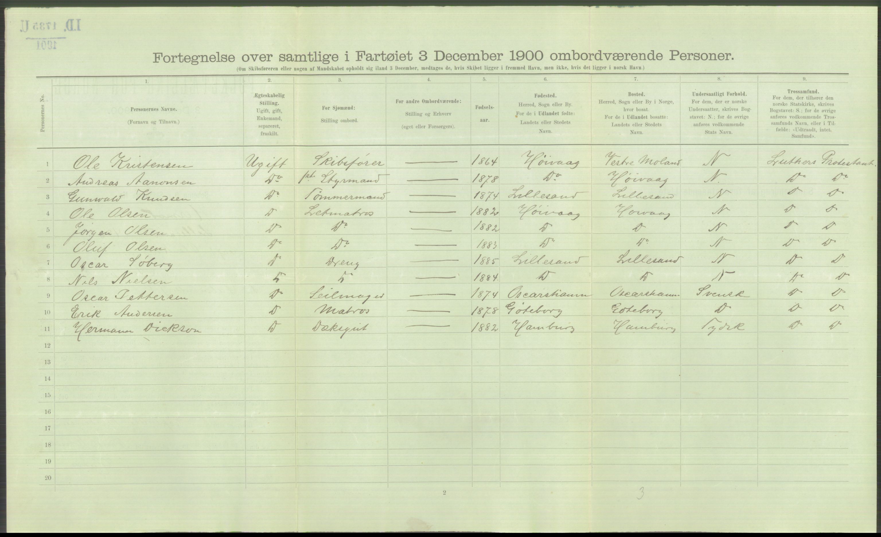 RA, 1900 Census - ship lists from ships in Norwegian harbours, harbours abroad and at sea, 1900, p. 5648