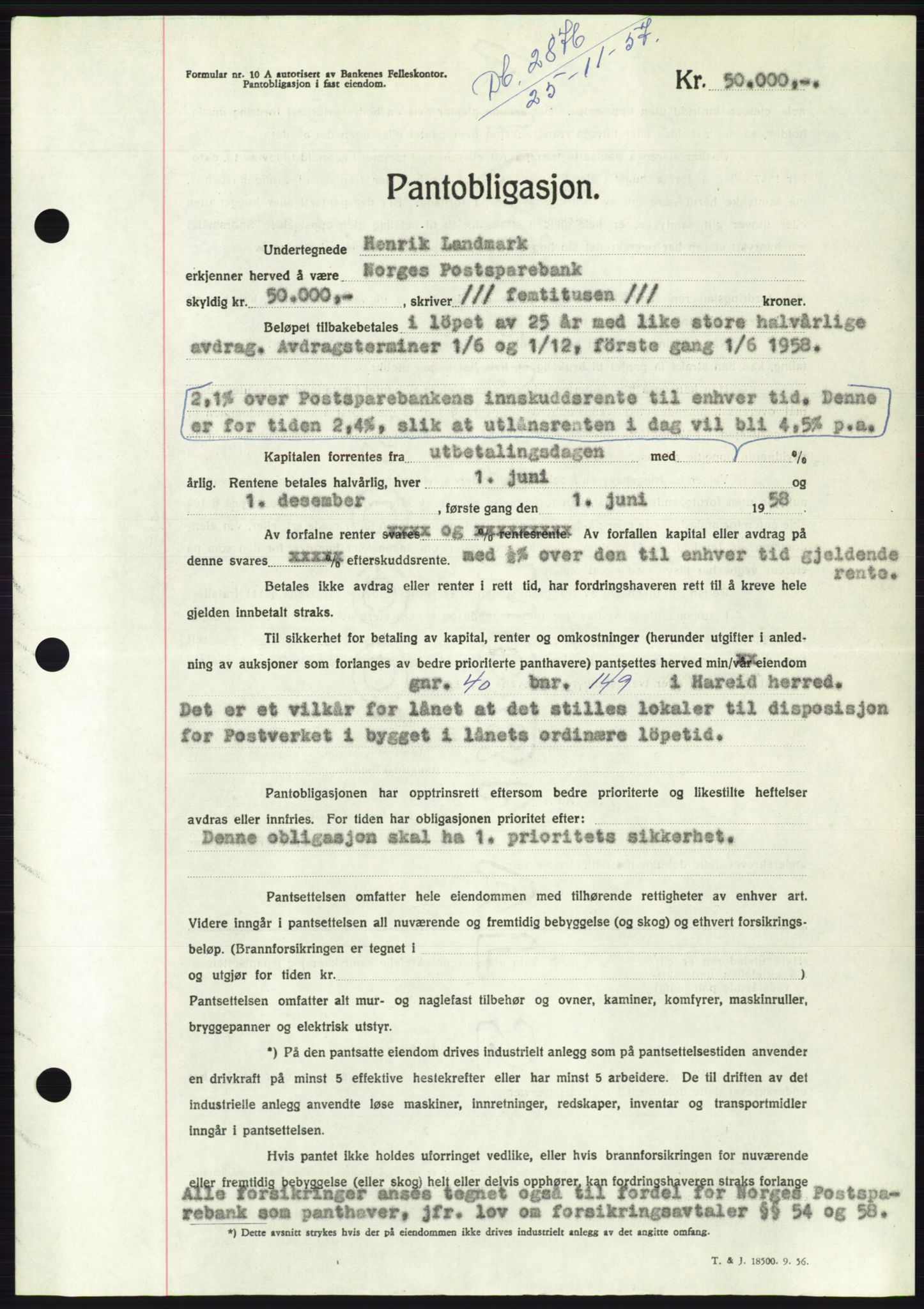 Søre Sunnmøre sorenskriveri, AV/SAT-A-4122/1/2/2C/L0130: Mortgage book no. 18B, 1957-1958, Diary no: : 2876/1957