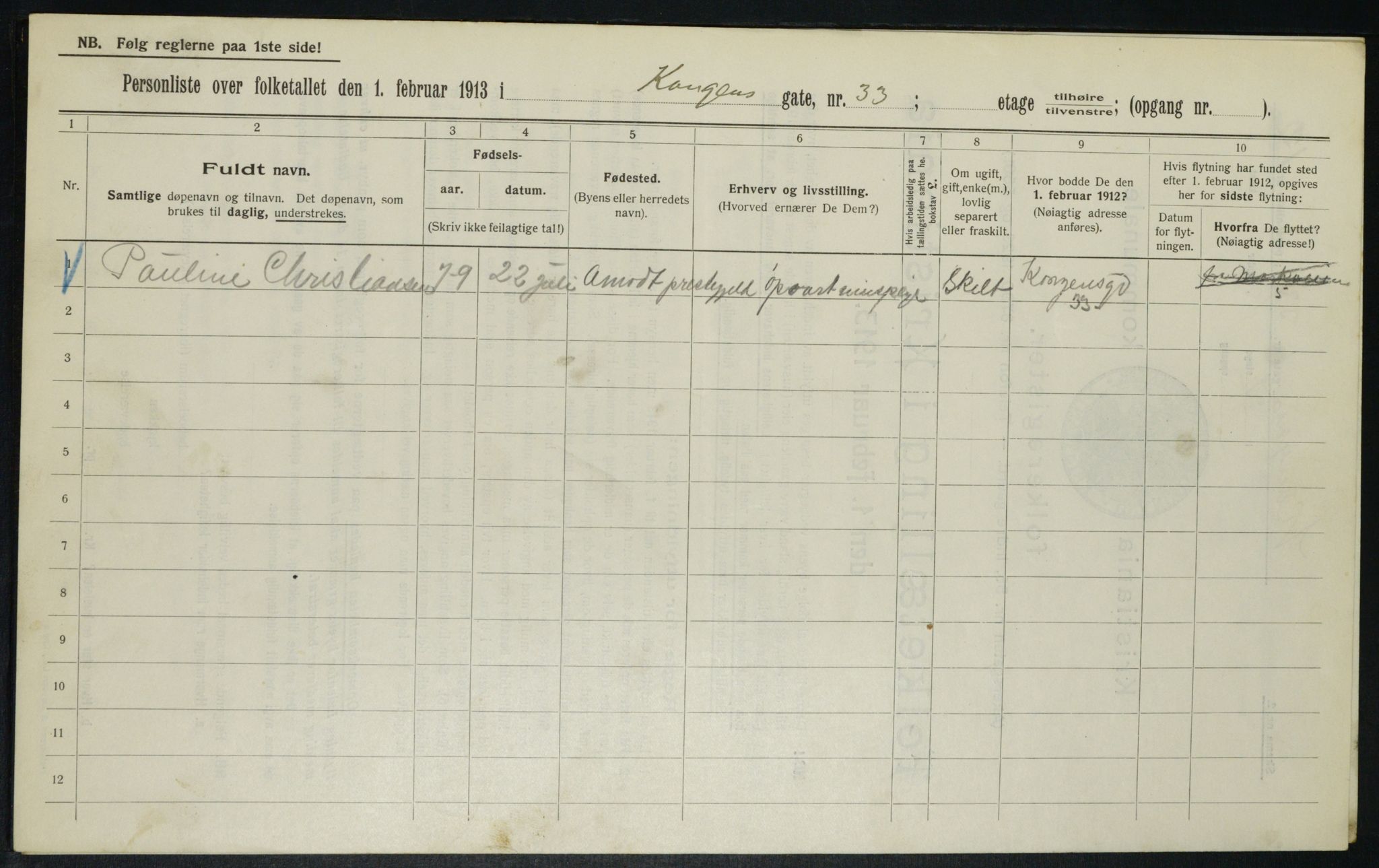 OBA, Municipal Census 1913 for Kristiania, 1913, p. 52373