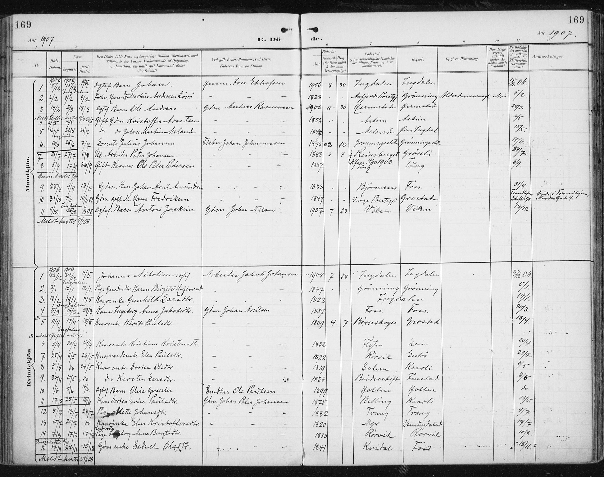 Ministerialprotokoller, klokkerbøker og fødselsregistre - Sør-Trøndelag, SAT/A-1456/646/L0616: Parish register (official) no. 646A14, 1900-1918, p. 169