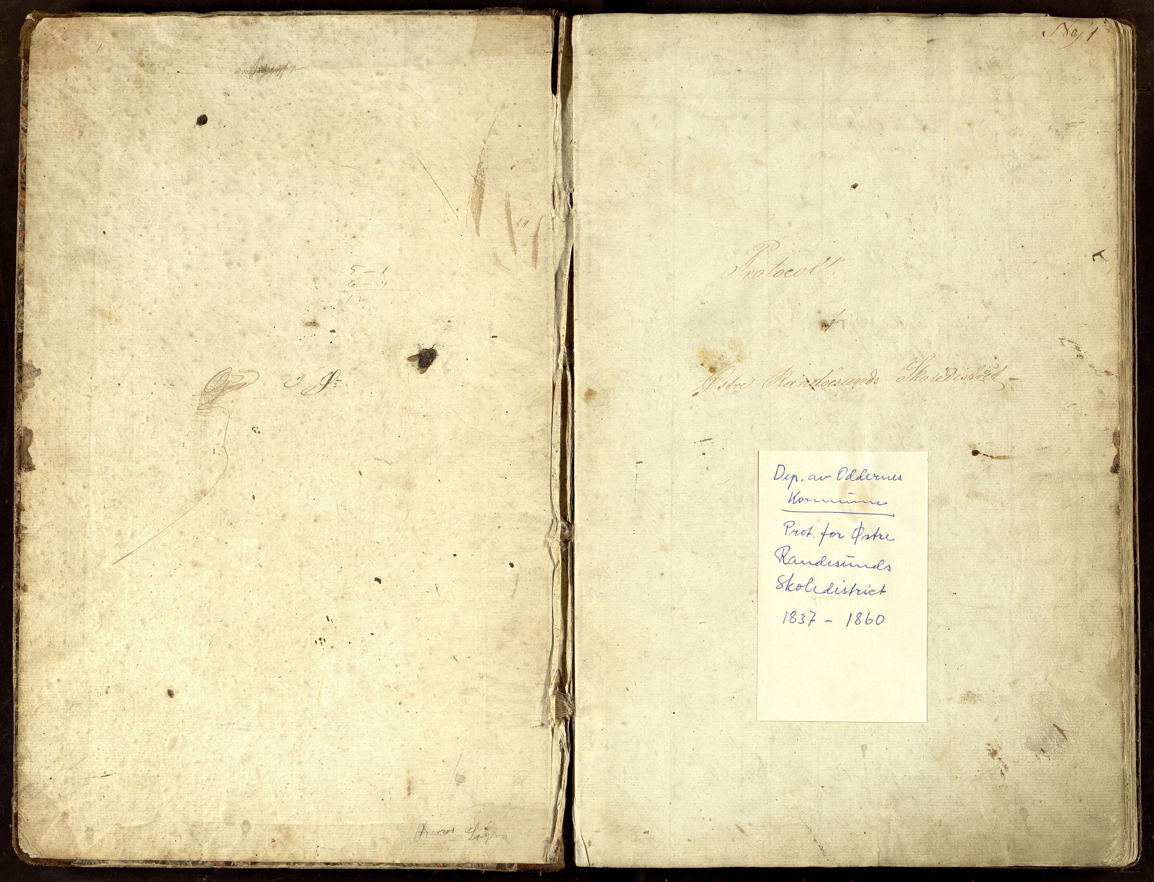Randesund kommune - Skolestyret, ARKSOR/1001RA510/G/L0001/0001: Skoleprotokoller / Protokoll for Østre Randesund skoledistrikt, 1837-1860