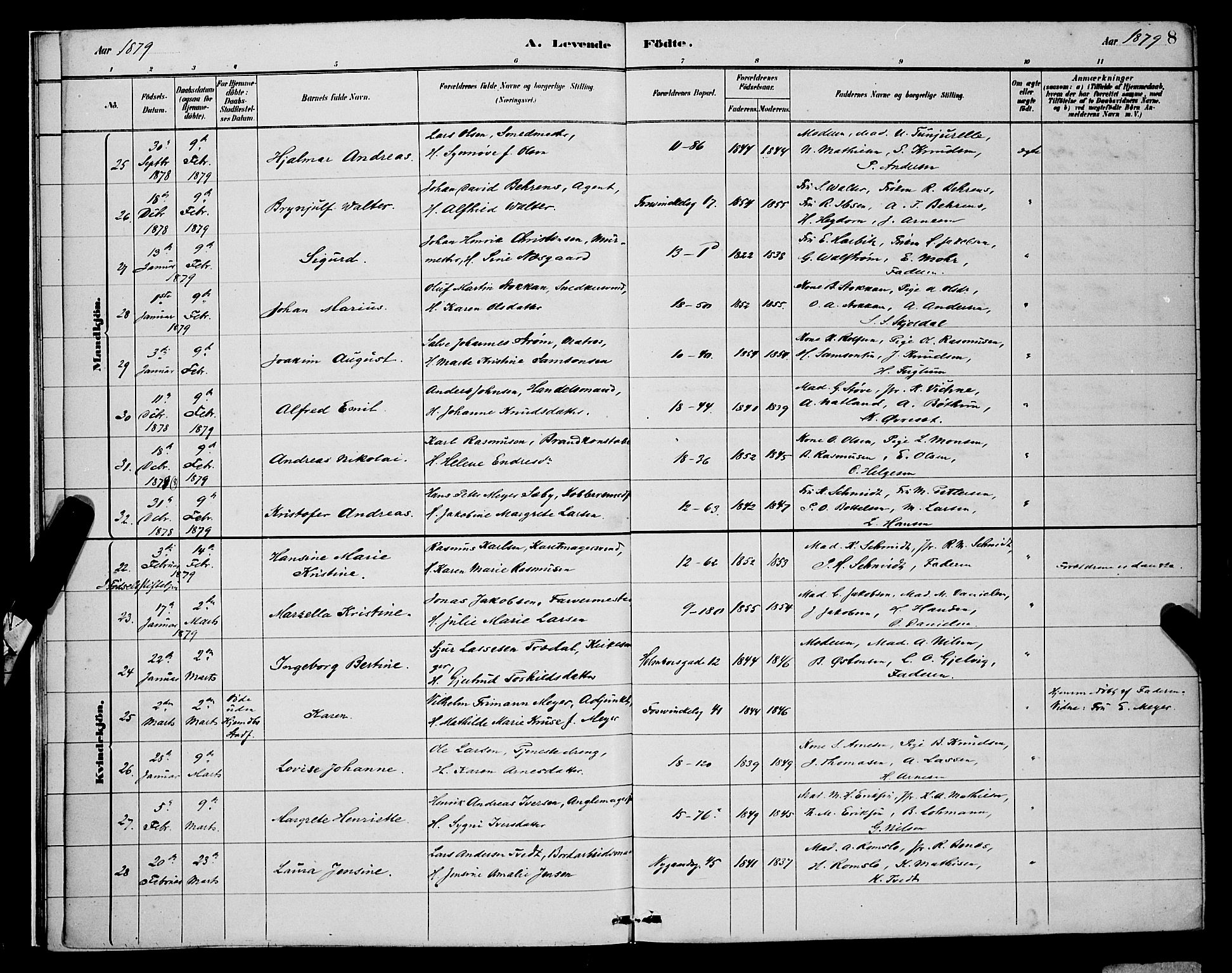 Domkirken sokneprestembete, AV/SAB-A-74801/H/Hab/L0015: Parish register (copy) no. B 8, 1879-1887, p. 8