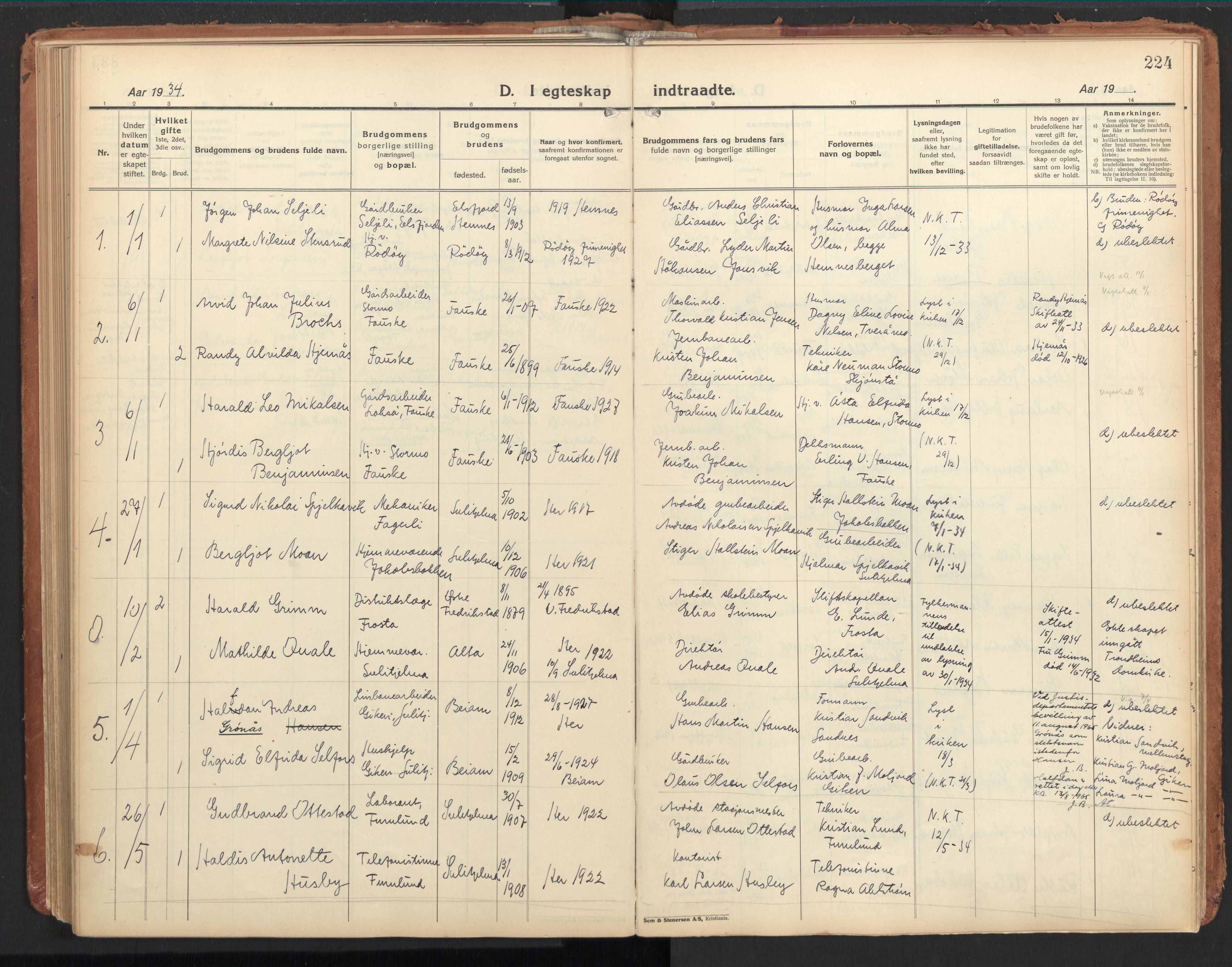 Ministerialprotokoller, klokkerbøker og fødselsregistre - Nordland, AV/SAT-A-1459/850/L0716: Curate's parish register no. 850B06, 1924-1938, p. 224