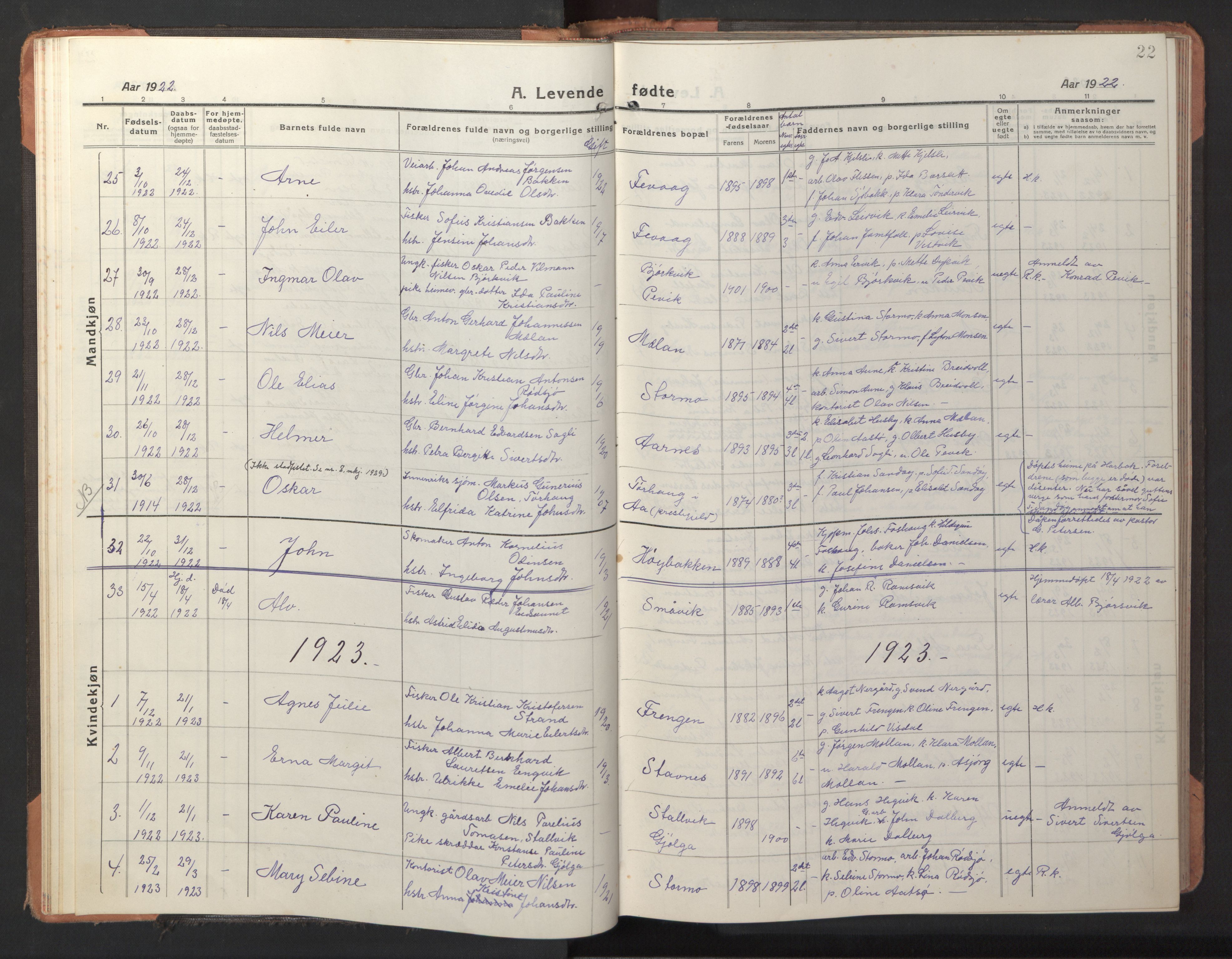 Ministerialprotokoller, klokkerbøker og fødselsregistre - Sør-Trøndelag, SAT/A-1456/653/L0658: Parish register (copy) no. 653C02, 1919-1947, p. 22