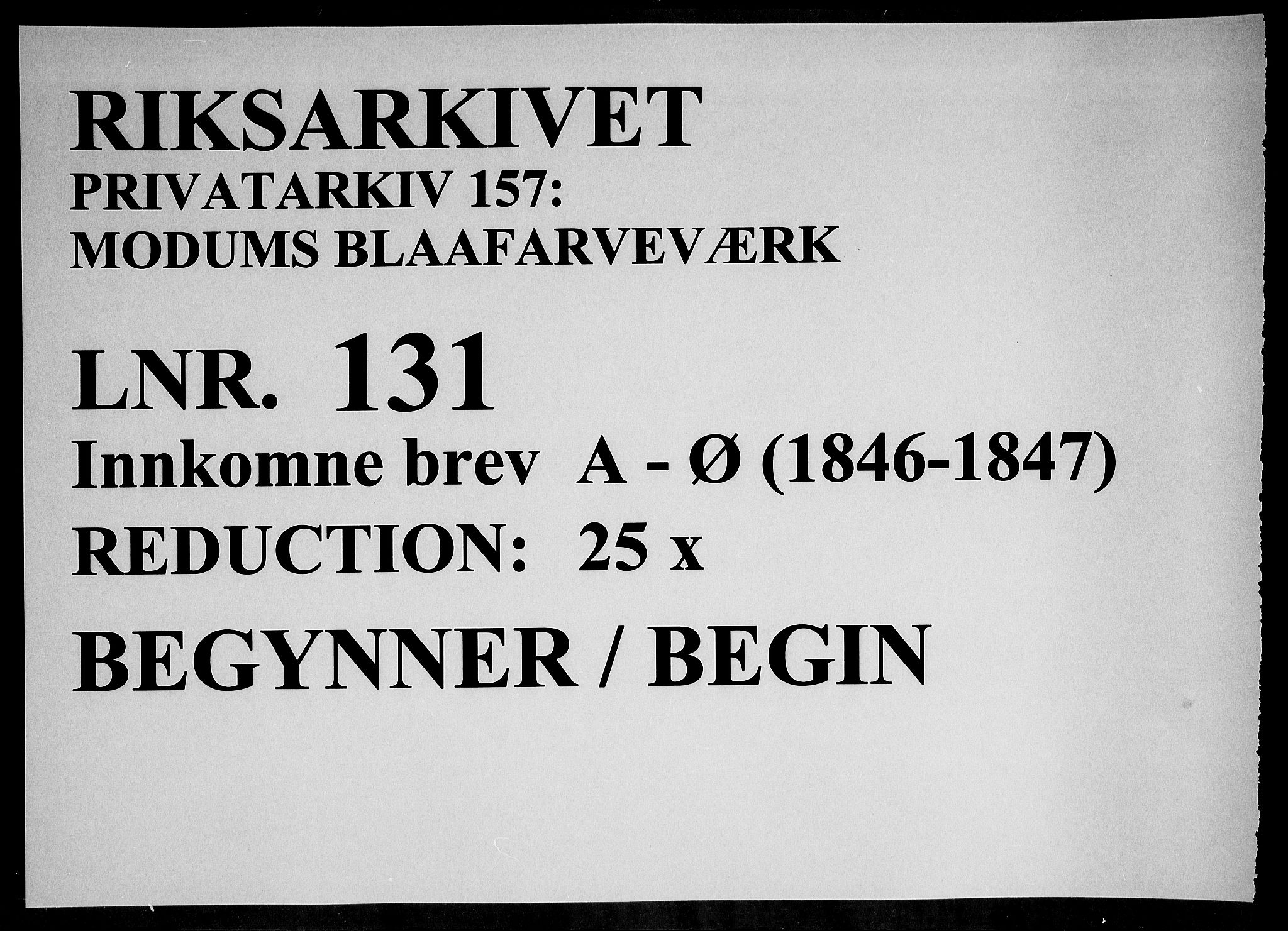 Modums Blaafarveværk, RA/PA-0157/G/Gb/L0131/0001: -- / Innkomne brev A - Ø, 1846-1847, p. 1