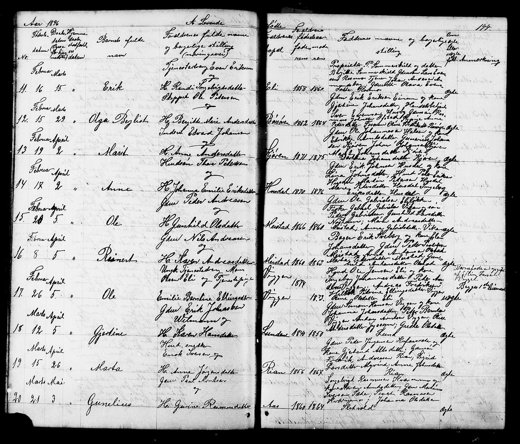 Ministerialprotokoller, klokkerbøker og fødselsregistre - Sør-Trøndelag, SAT/A-1456/665/L0777: Parish register (copy) no. 665C02, 1867-1915, p. 144