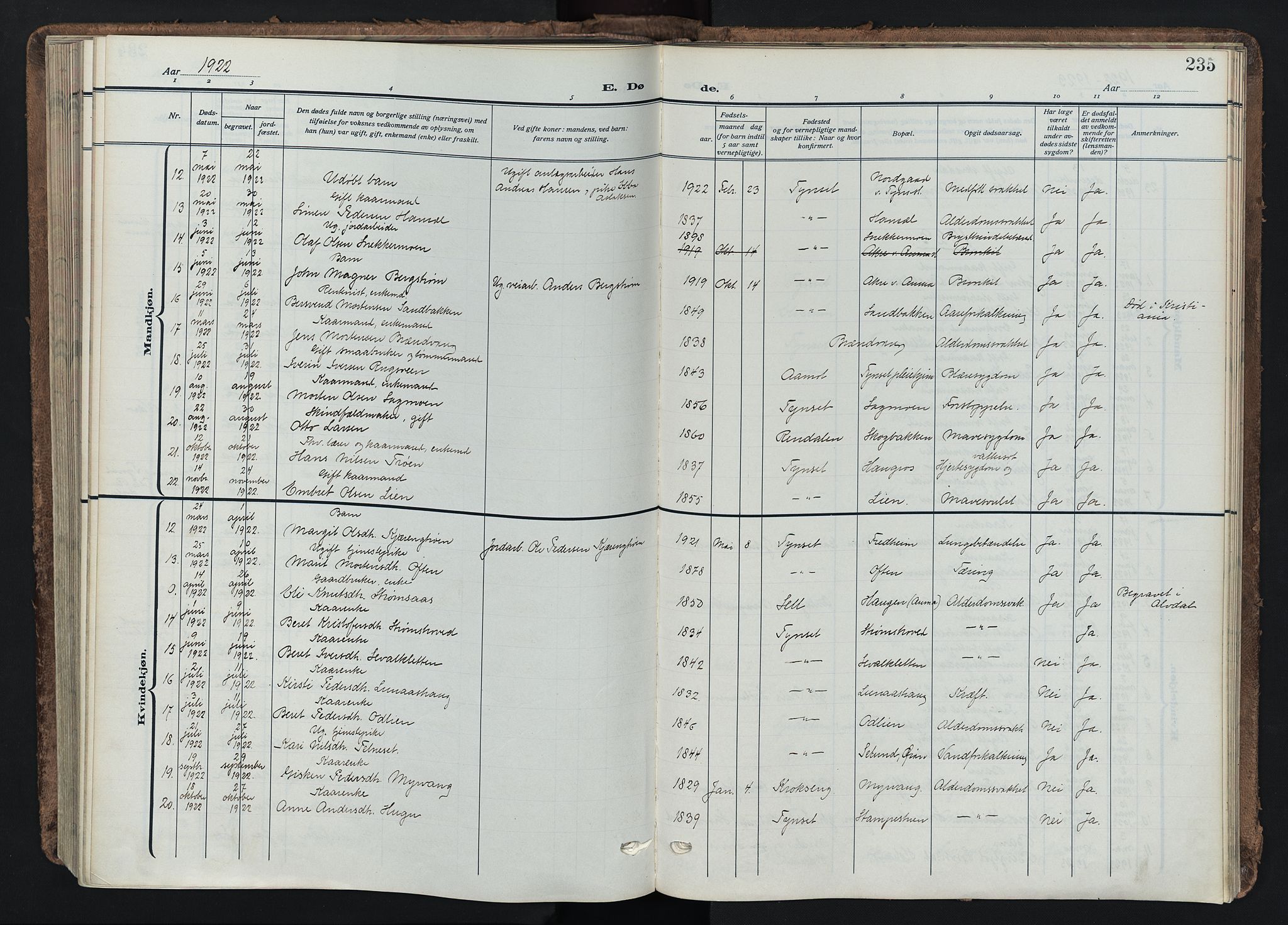 Tynset prestekontor, SAH/PREST-058/H/Ha/Haa/L0026: Parish register (official) no. 26, 1915-1929, p. 235