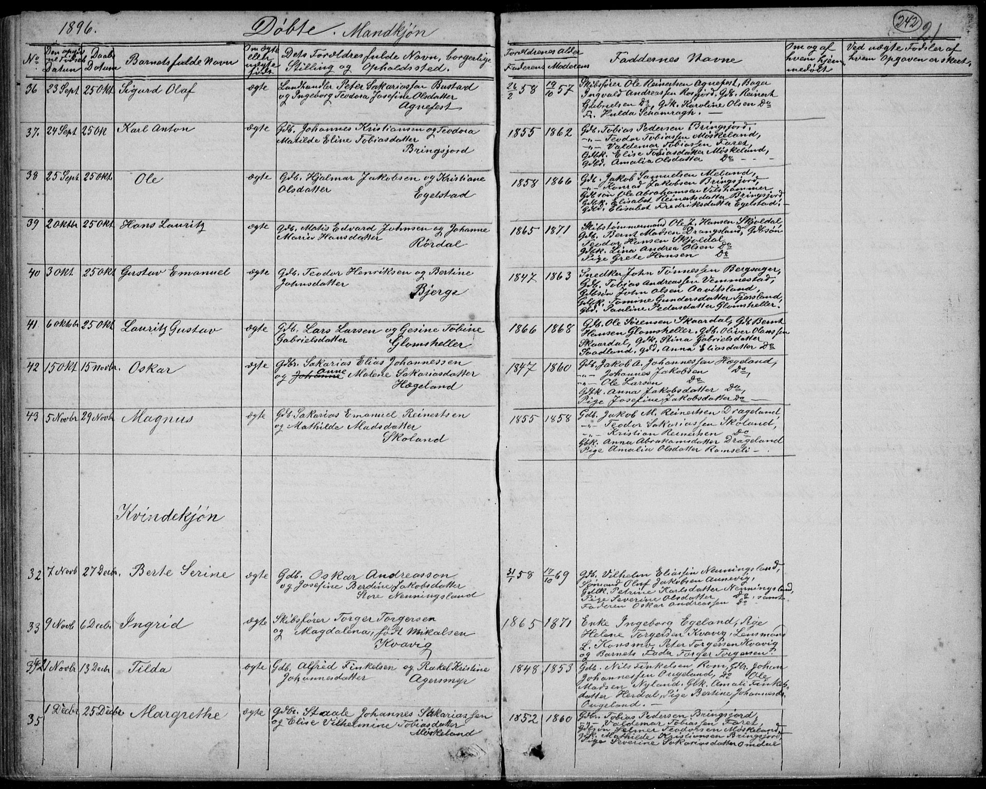 Lyngdal sokneprestkontor, SAK/1111-0029/F/Fb/Fbc/L0004: Parish register (copy) no. B 4, 1878-1896, p. 242