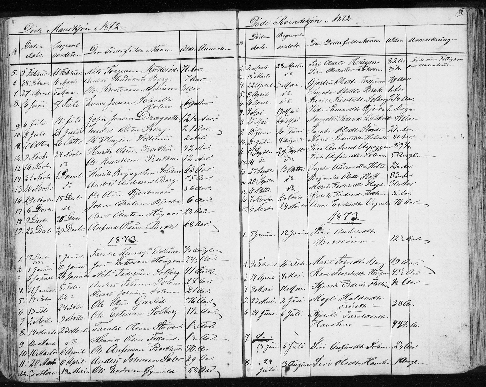 Ministerialprotokoller, klokkerbøker og fødselsregistre - Sør-Trøndelag, SAT/A-1456/689/L1043: Parish register (copy) no. 689C02, 1816-1892, p. 184