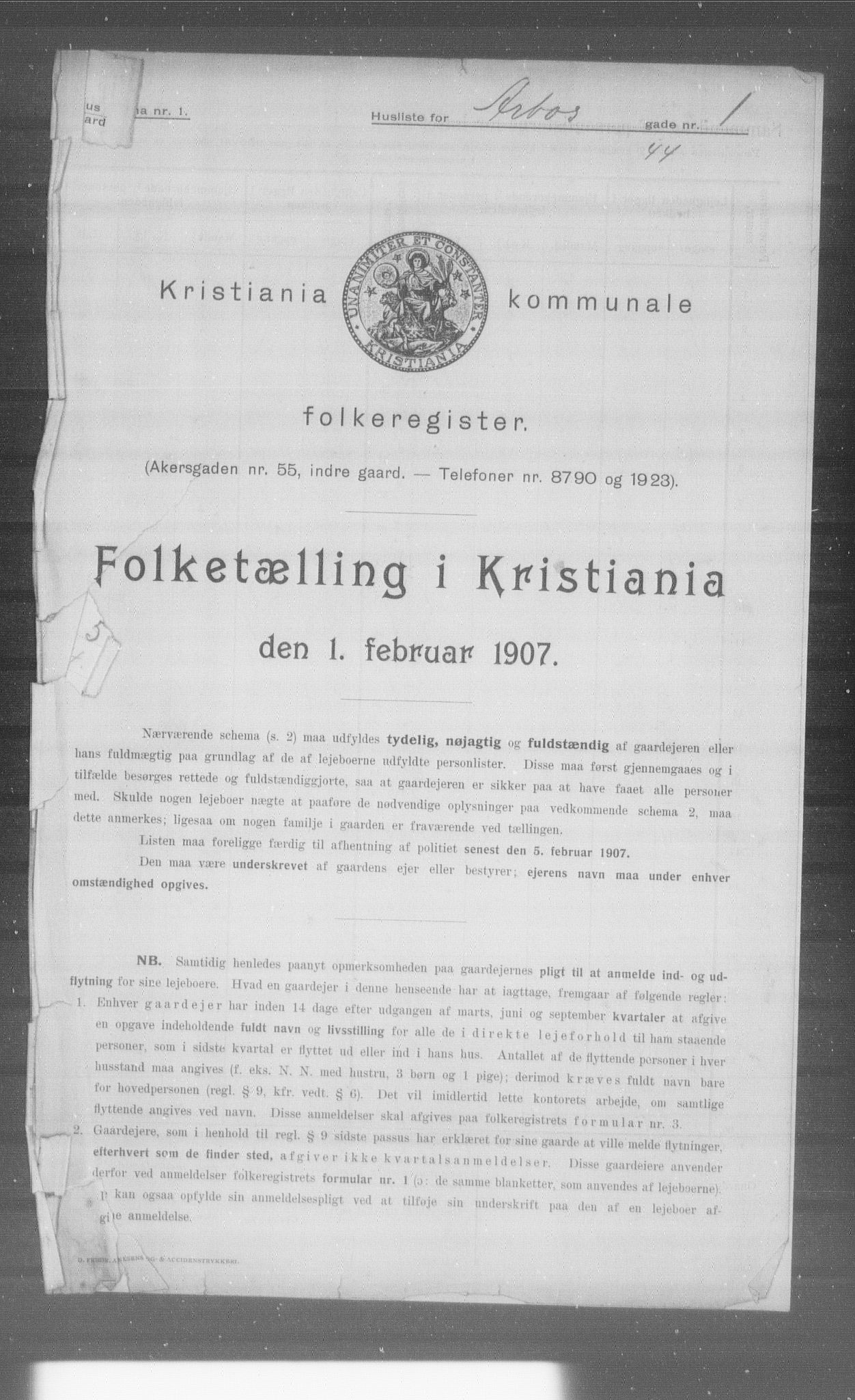 OBA, Municipal Census 1907 for Kristiania, 1907, p. 922