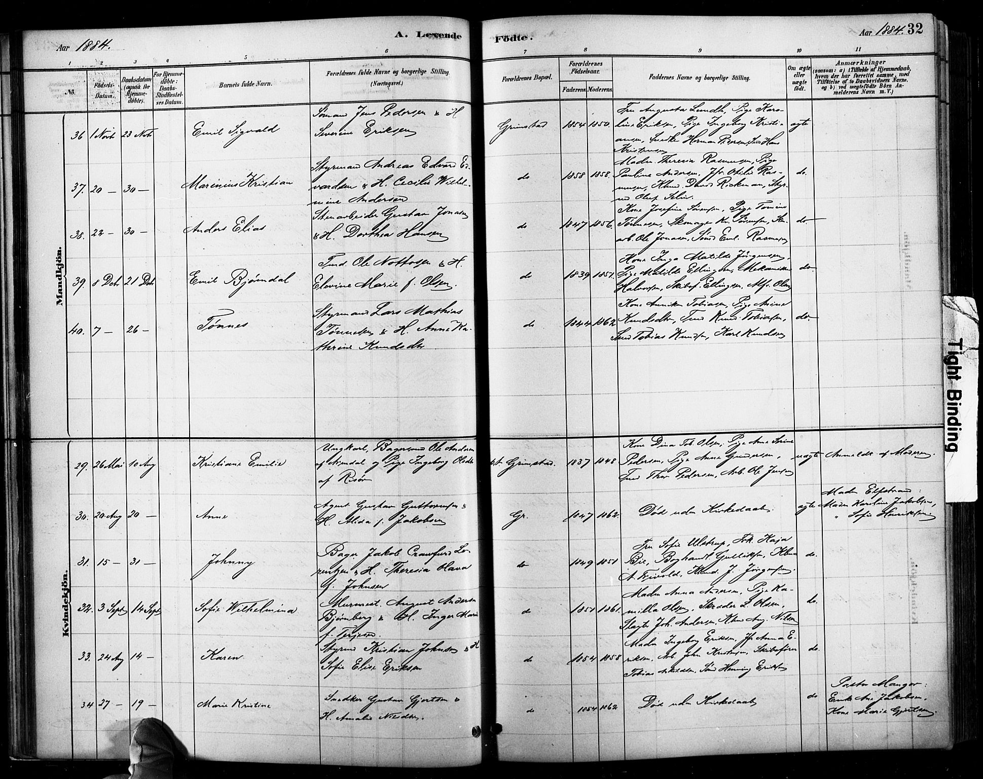 Grimstad sokneprestkontor, SAK/1111-0017/F/Fb/L0001: Parish register (copy) no. B 1, 1881-1922, p. 32