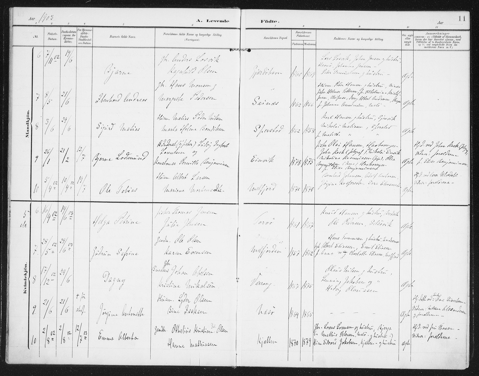 Ministerialprotokoller, klokkerbøker og fødselsregistre - Nordland, AV/SAT-A-1459/841/L0612: Parish register (official) no. 841A15, 1902-1910, p. 11