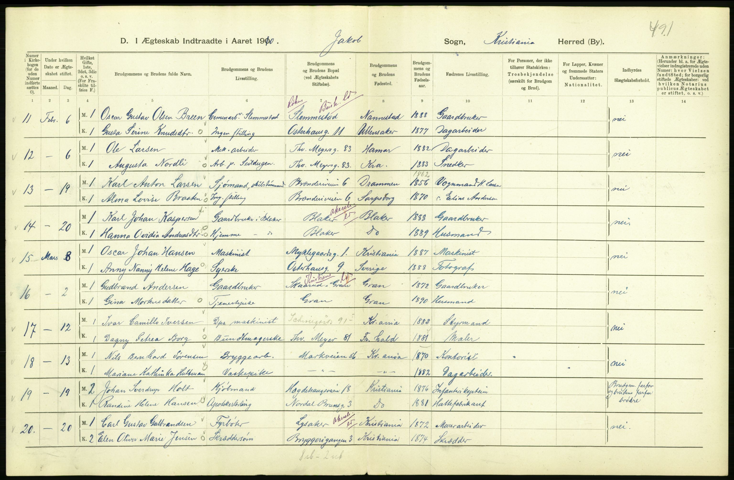 Statistisk sentralbyrå, Sosiodemografiske emner, Befolkning, AV/RA-S-2228/D/Df/Dfa/Dfah/L0009: Kristiania: Gifte og dødfødte., 1910, p. 586